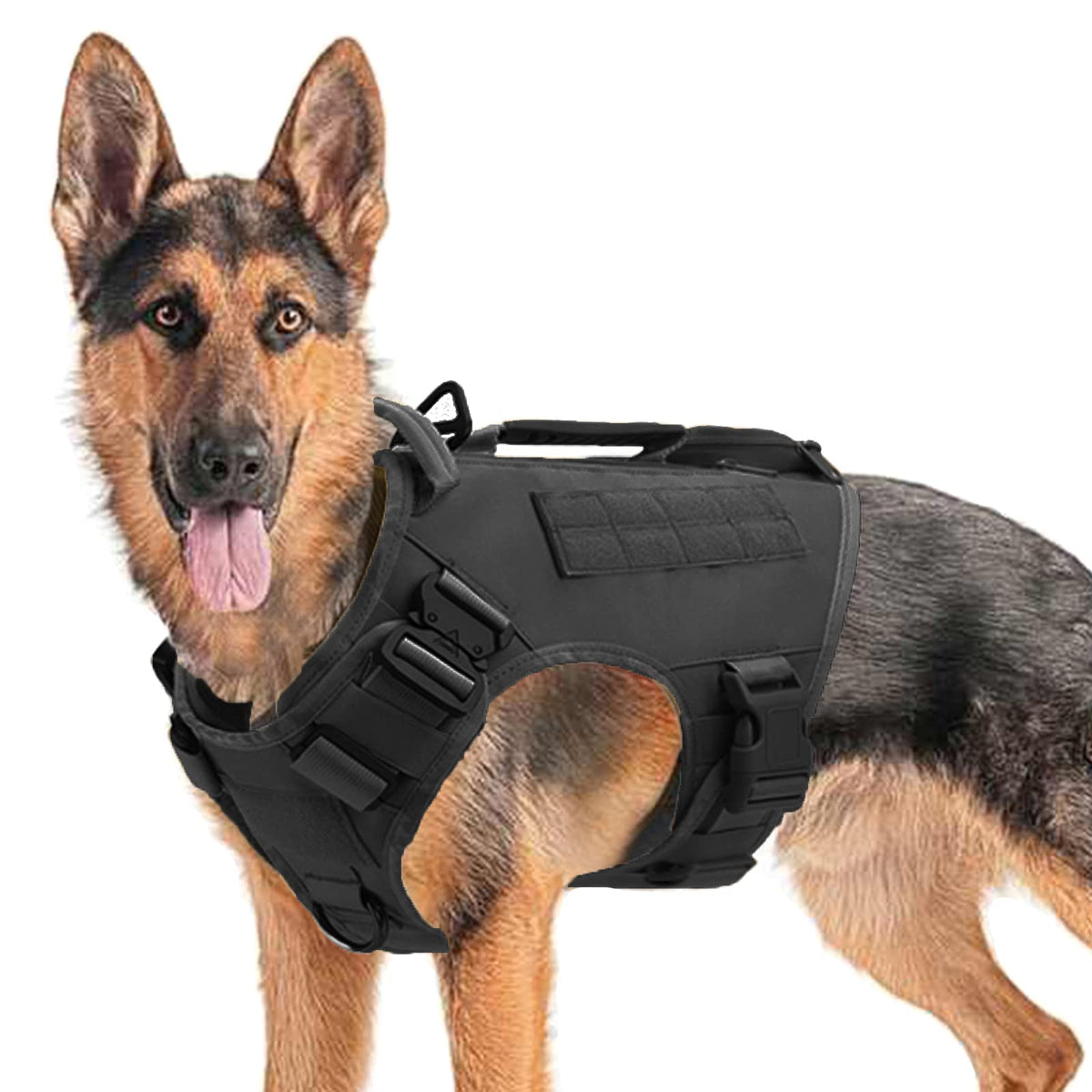 Tactical Dog Harness For Medium And Large Dogs No Pull Adjustable Dog Vest For Training Hunting Walking Military Dog Harness With Handle Service Dog Vest With Molle & Loop Panels Black,M(Vest Only)