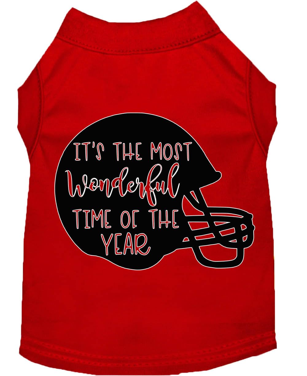Pet Dog & Cat Shirt Screen Printed, "It's The Most Wonderful Time Of The Year (Football)" Red 3XL (25-35 lbs.)