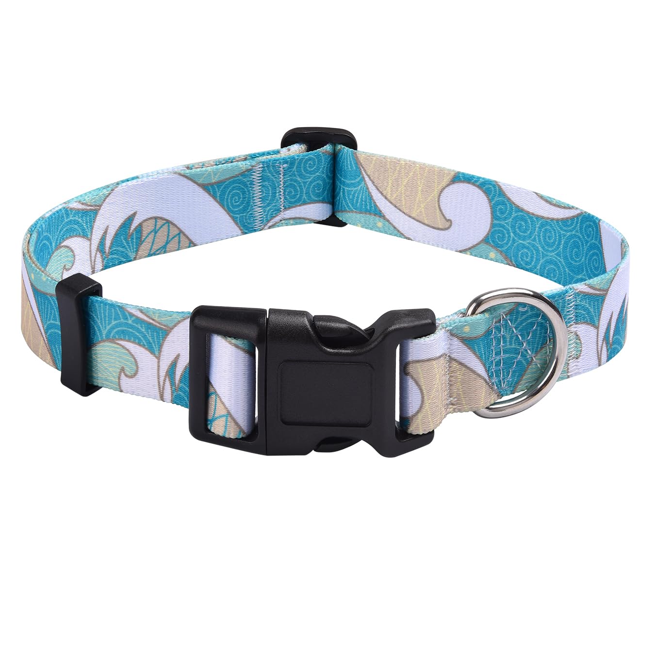 Mihqy Dog Collar With Bohemia Floral Tribal Geometric Patterns - Soft Ethnic Style Collar Adjustable For Small Medium Large Dogs(Sea Wave,L)