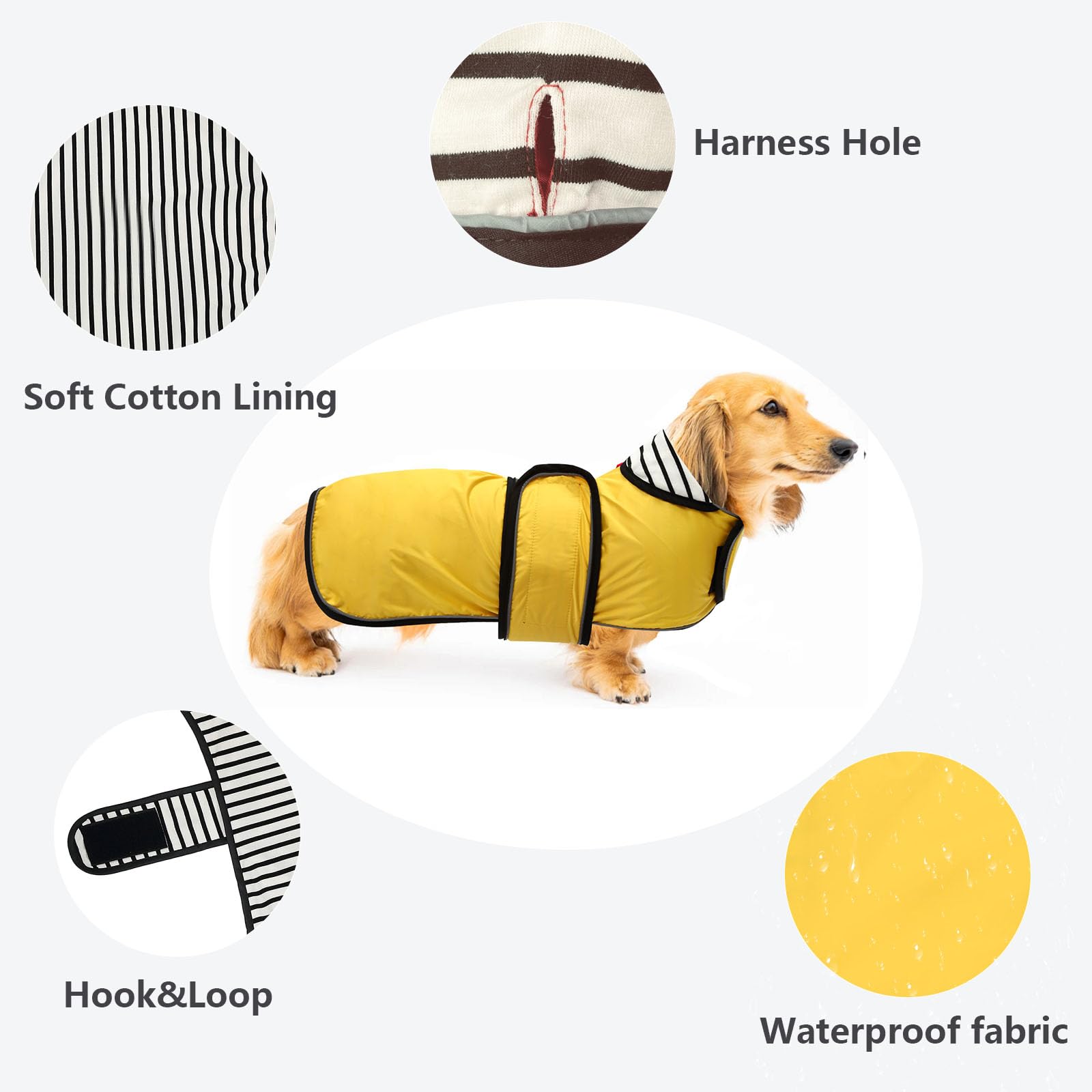 Dachshund Raincoat Waterproof, Perfect For Dachshund Sausage Weiner Long Back Breeds With Reflective Stripe Rain Coat For Dogs Great Coverage In Autumn Winter - Yellow - S