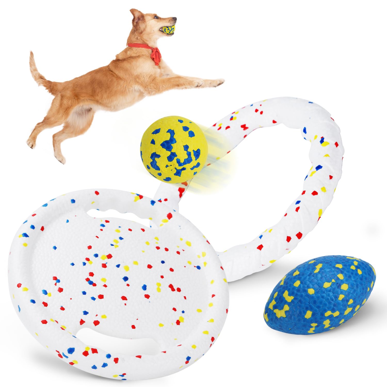 Nobleza Indestructible Fly Disc Ball Toy Set For Dog Pet, 2025 New Poncorn E-Tpu Durable Puppy Fetch Outdoor Interactive Toy For