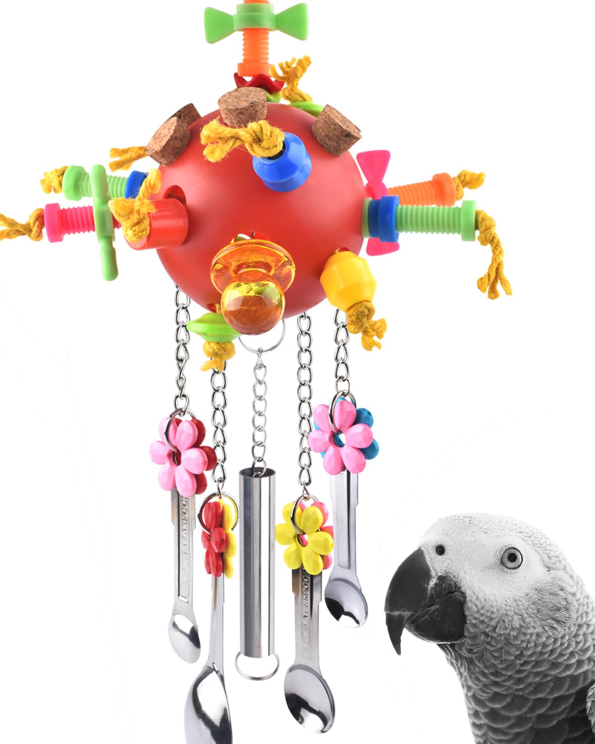 KATUMO Parrot Toys, Bird Spoons Colored Chew Toys Parrot Cage Toys for Amazon Parrot, African Grey, Conure, Caique, Quaker, Smal