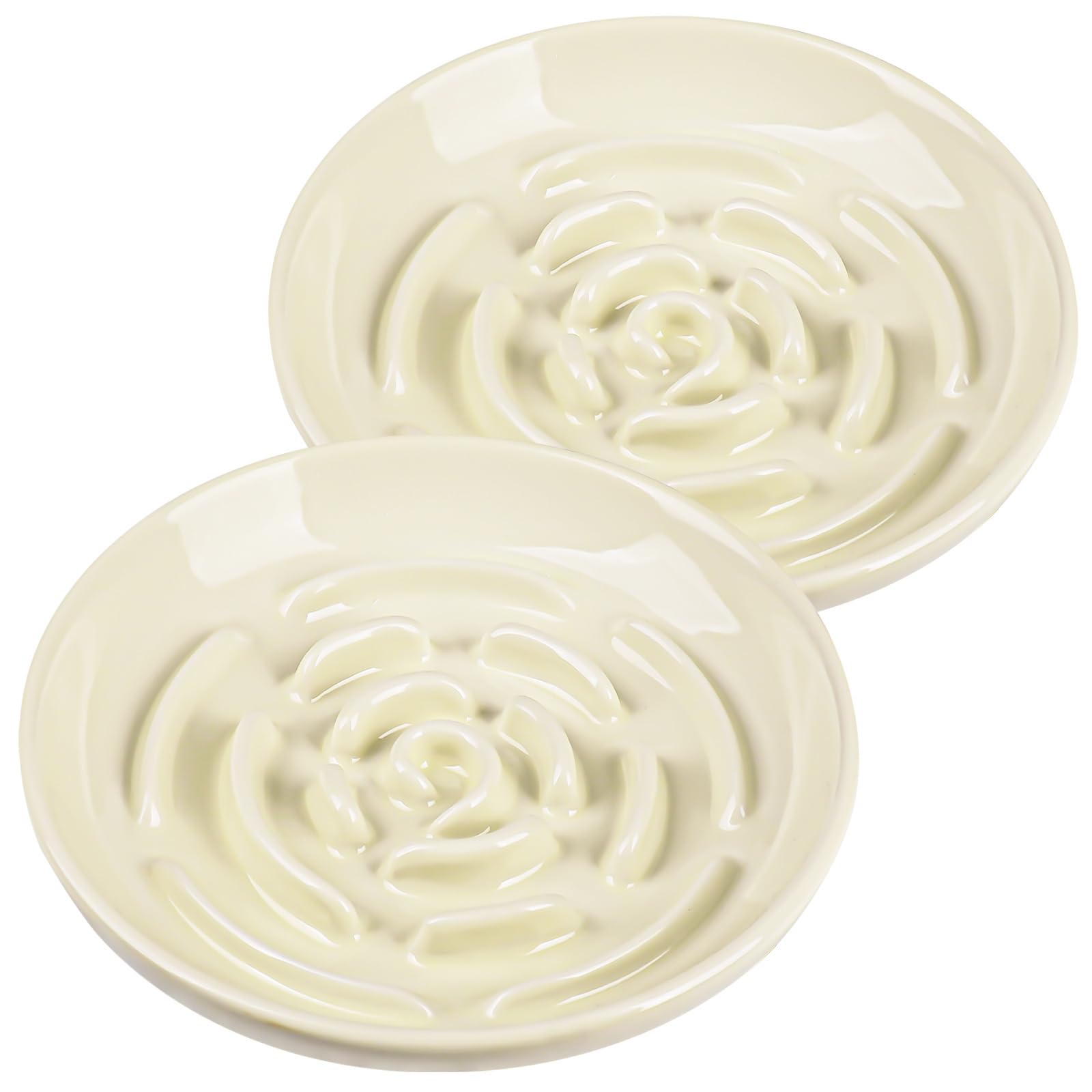 Slow Feeder Cat Bowl Set of 2, Ceramic Slow Feeding Cats Bowl Whisker Friendly, Anti Vomiting Cat Feeder for Dry and Wet Food,Fu