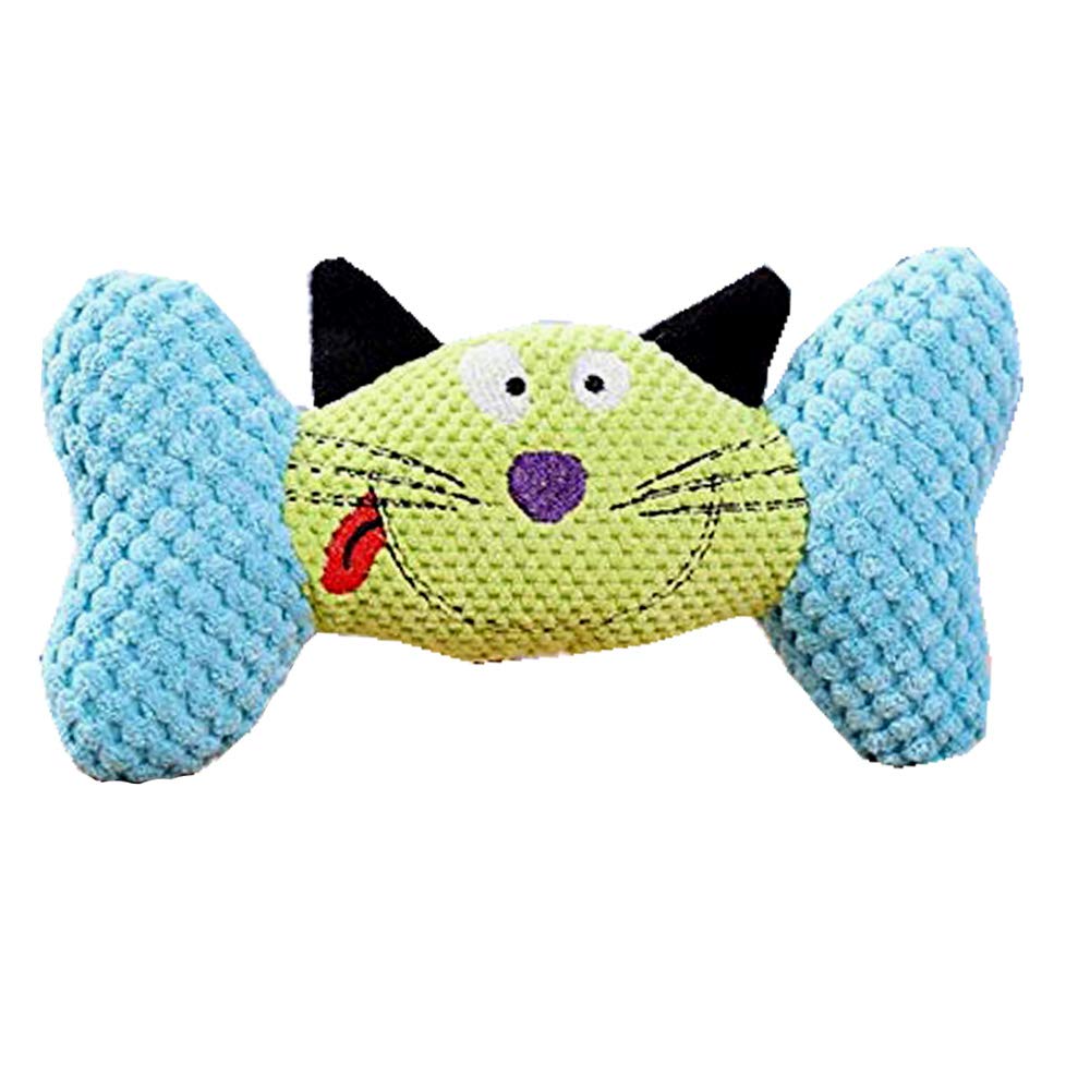 KUTKUT Squeaky Toy Stuffed Chew Soft Bone Shaped Interactive Durable Squeak Corduroy Pet Bone for Small Medium Dog Teething Trai