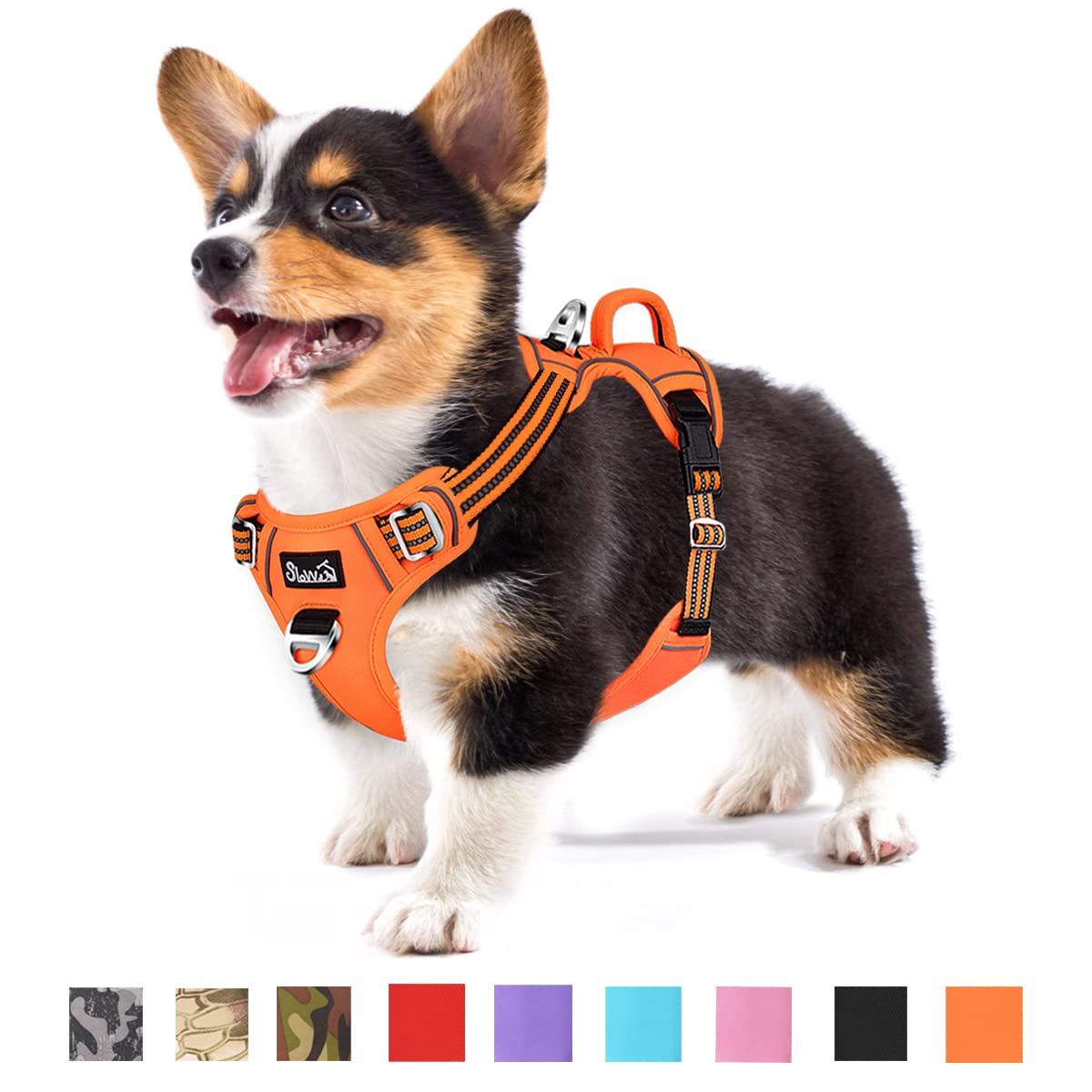 Slowton No Pull Dog Harness, Heavy Duty No Choke Pet Harness With 2 Leash Clips And Easy Control Vertical Handle, Adjustable Soft Padded Dog Vest For Small, Medium And Large Dogs (Orange, Small)