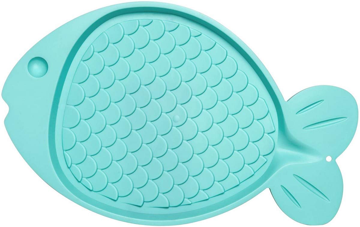 Loving Pets Bella Spill-Proof Fish-Shaped Mat For Cats, Aqua