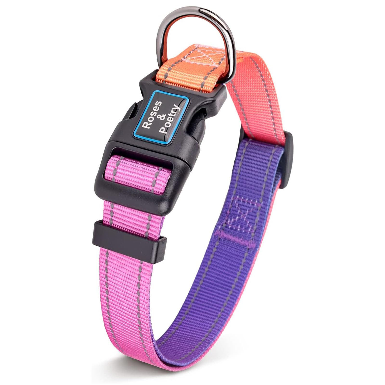 Roses&Poetry Reflective Dog Collar With Gradient Mistyrose, Adjustable Durable Pet Collars For Small Medium Large Dogs (Mistyros