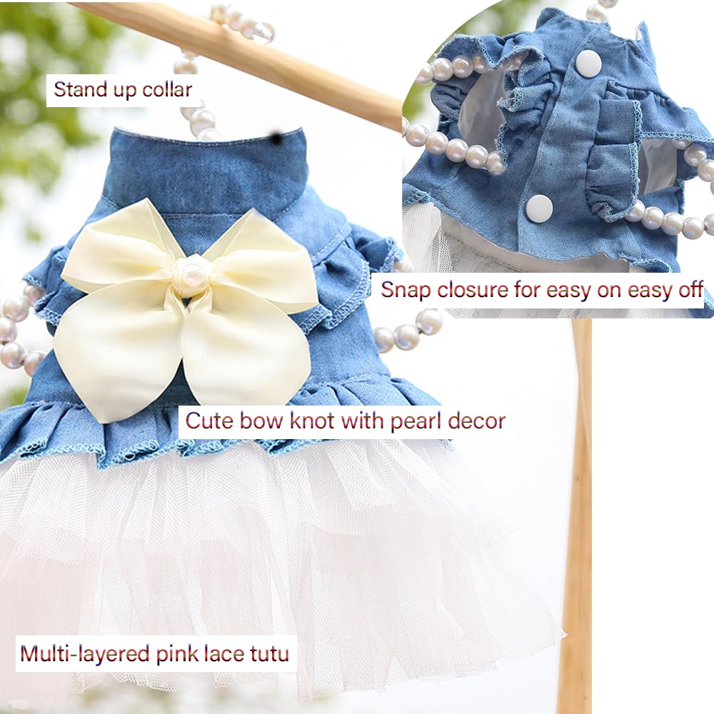 Aniac Blue Denim Dog Dresses For Small Dog Girl Spring Summer Puppy Clothes Fancy Dress For Dogs Cat White Lace Pet Tutu Outfit