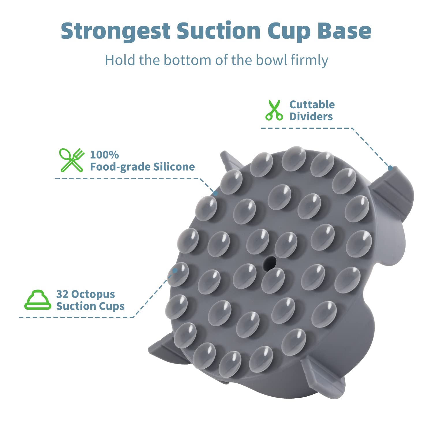 Jaoul Slow Feeder Dog Bowls X-Large 7 Inch Cuttable Insert With 32 Octopus Suction Cups For Medium Breed Dog Bowls (X-Large, Gre