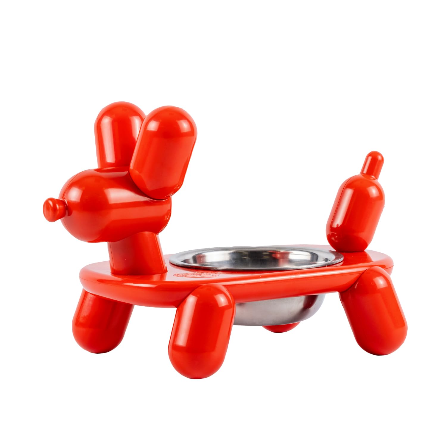 BigMouth Red Balloon Dog-Shaped Elevated Dog Bowl Stand with Stainless Steel Removable Bowl, Dishwashher Safe