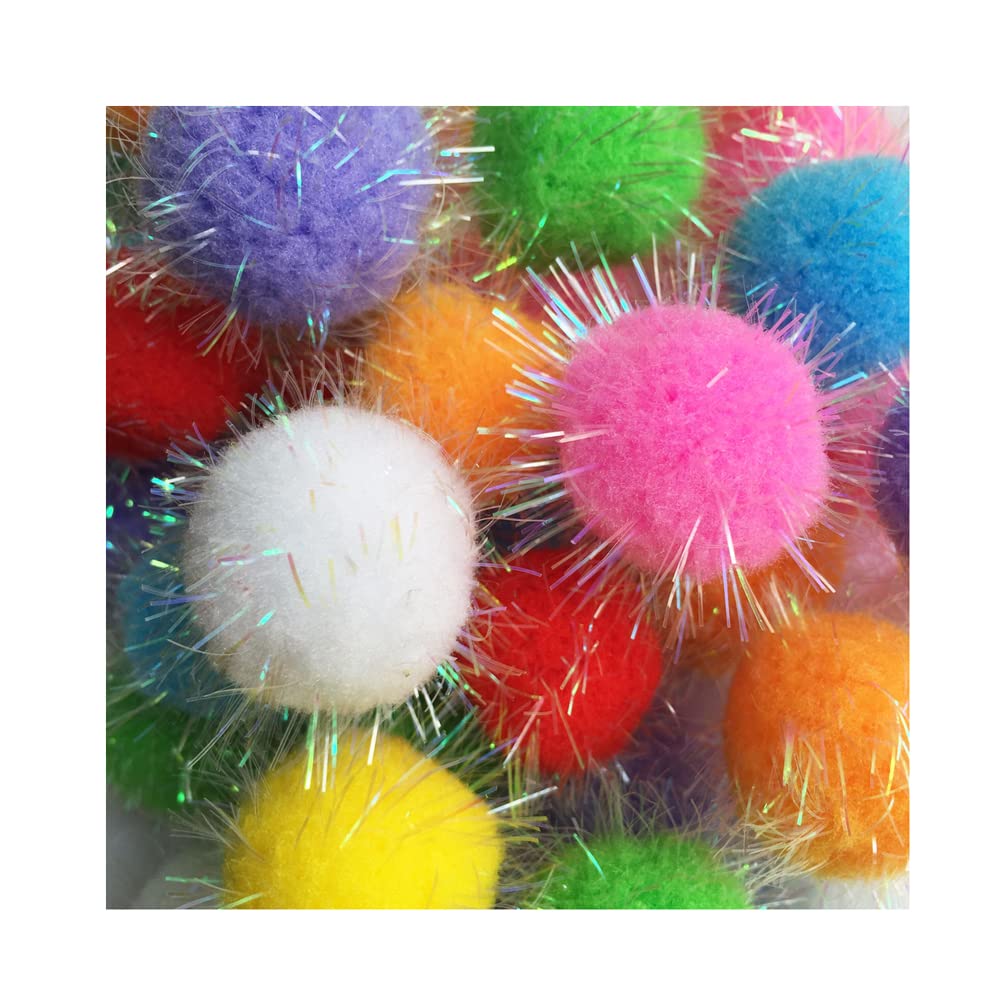 Rimobul 20Pcs 1.5Inch Extra Large Cat'S Favorite Chase Glitter Ball Toy Sparkle Pom Pom Balls