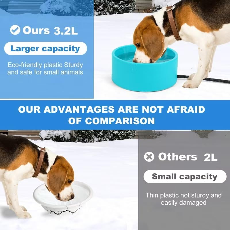 3.2L Heated Water Bowl for Dogs, Outside Heated Dog Bowl, Large Heated Dog Water Bowl Outdoor, Thermostatic Control Heated Cat B