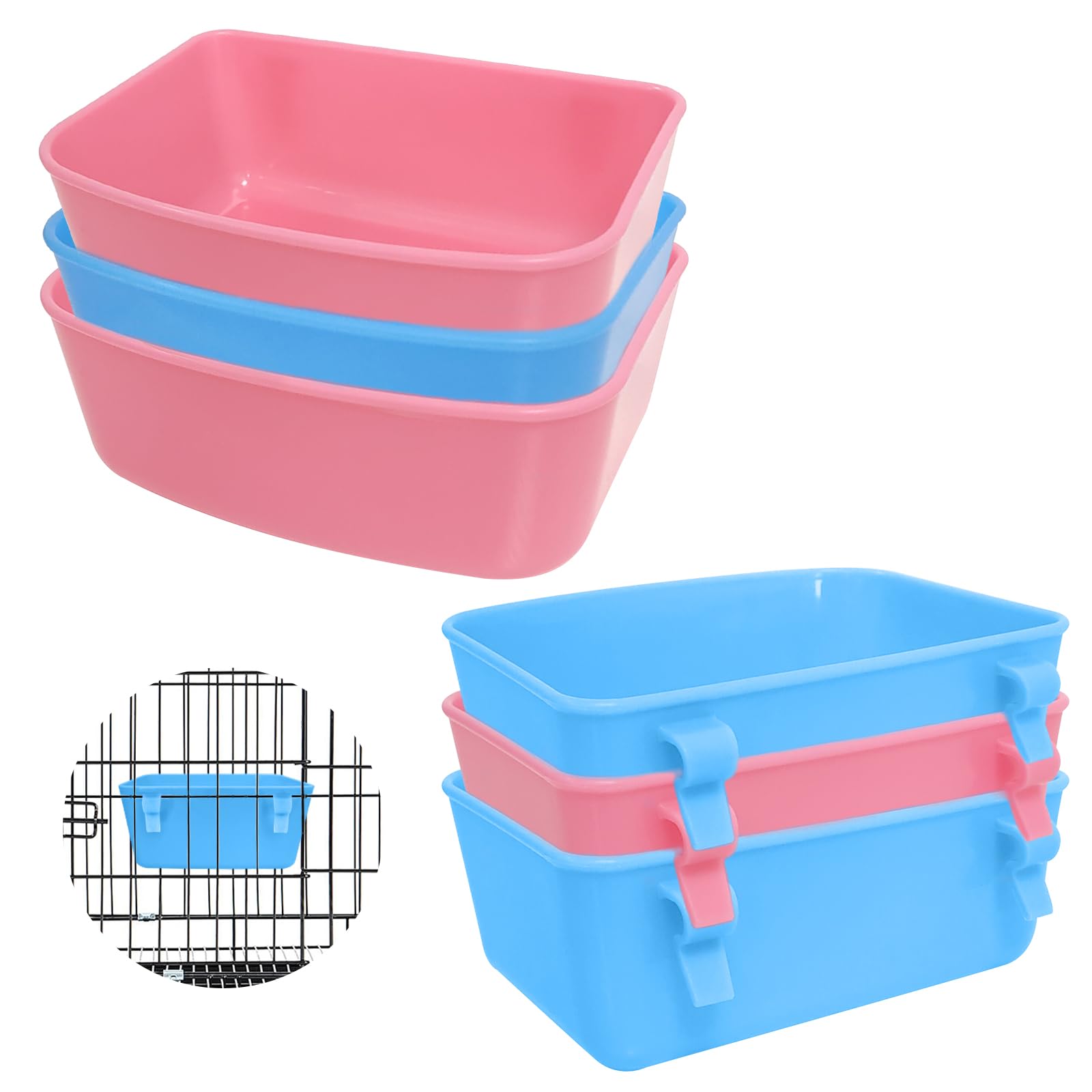 6 Pack Feeder (Blue, Pink), Hanging Feeder,Food and Water Container, Bath Water Bowl Universal for Birds Hamsters Mice Rats Rabb