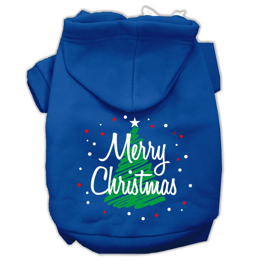Mirage Pet Products Scribbled Merry Christmas Screenprint Pet Hoodies, Small, Blue