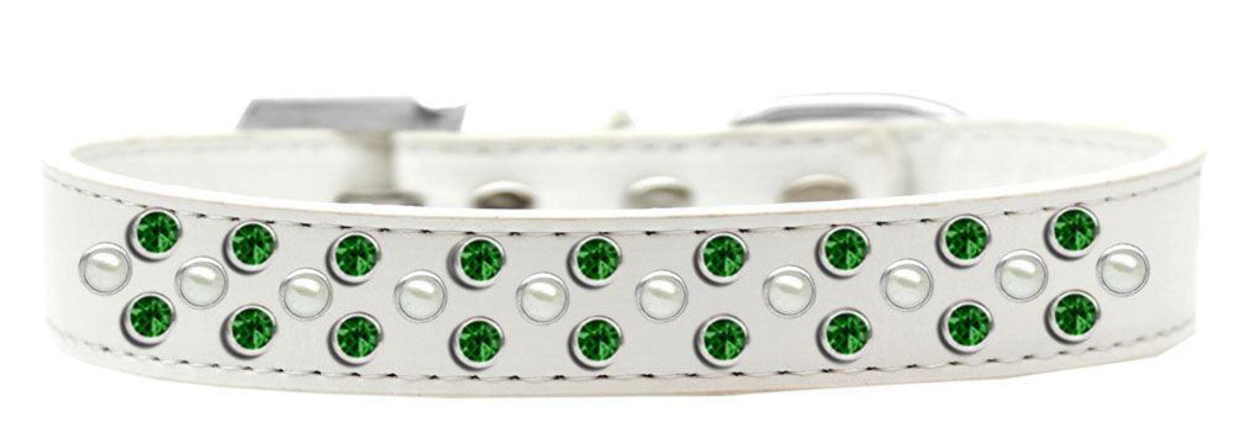 Mirage Pet Products Sprinkles Dog Collar with Pearl and Emerald Green Crystals, Size 16, Light Pink