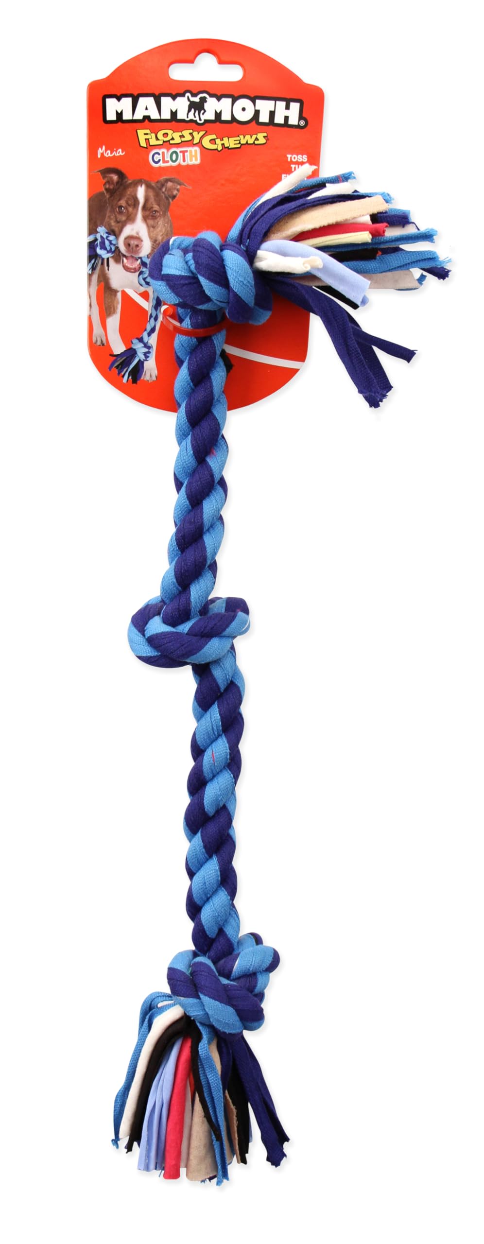 Mammoth 20-Inch Cloth 3-Knot Rope Tug, Medium, Assorted Colors