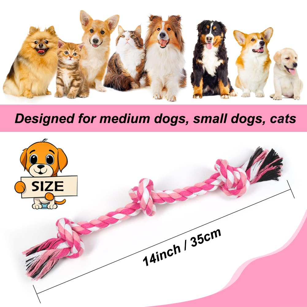 Szee Dog Rope Toy, 14 In 3 Knots Chew Rope For Small Medium Dogs, Natural Cotton Pull Toy For Tug Of War And Teeth Cleaning (Pin