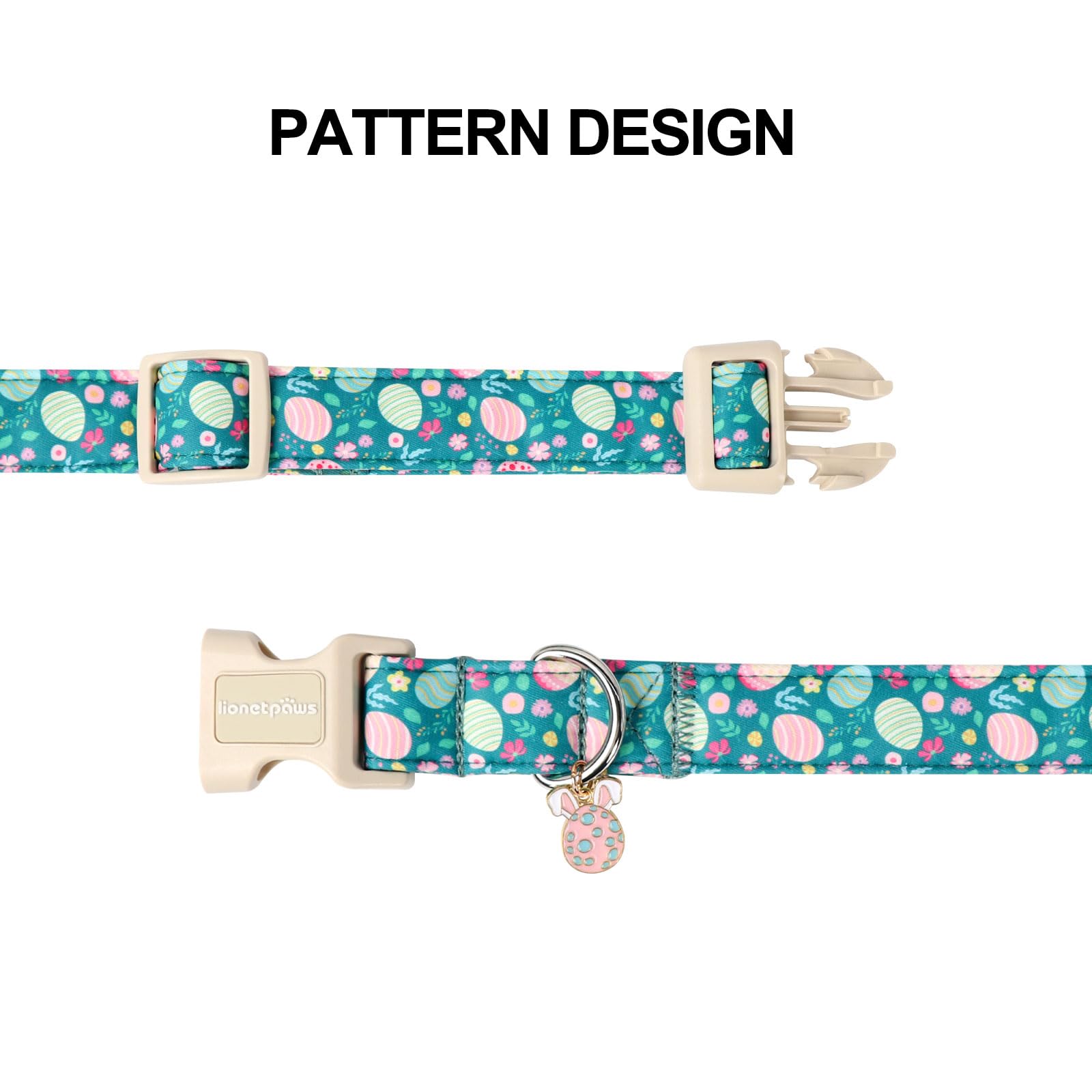 Lionet Paws Easter Dog Collar- Cute Colorful Eggs Green Dog Collars With Plastic Buckle, Light Adjustable Dog Collars With Egg P