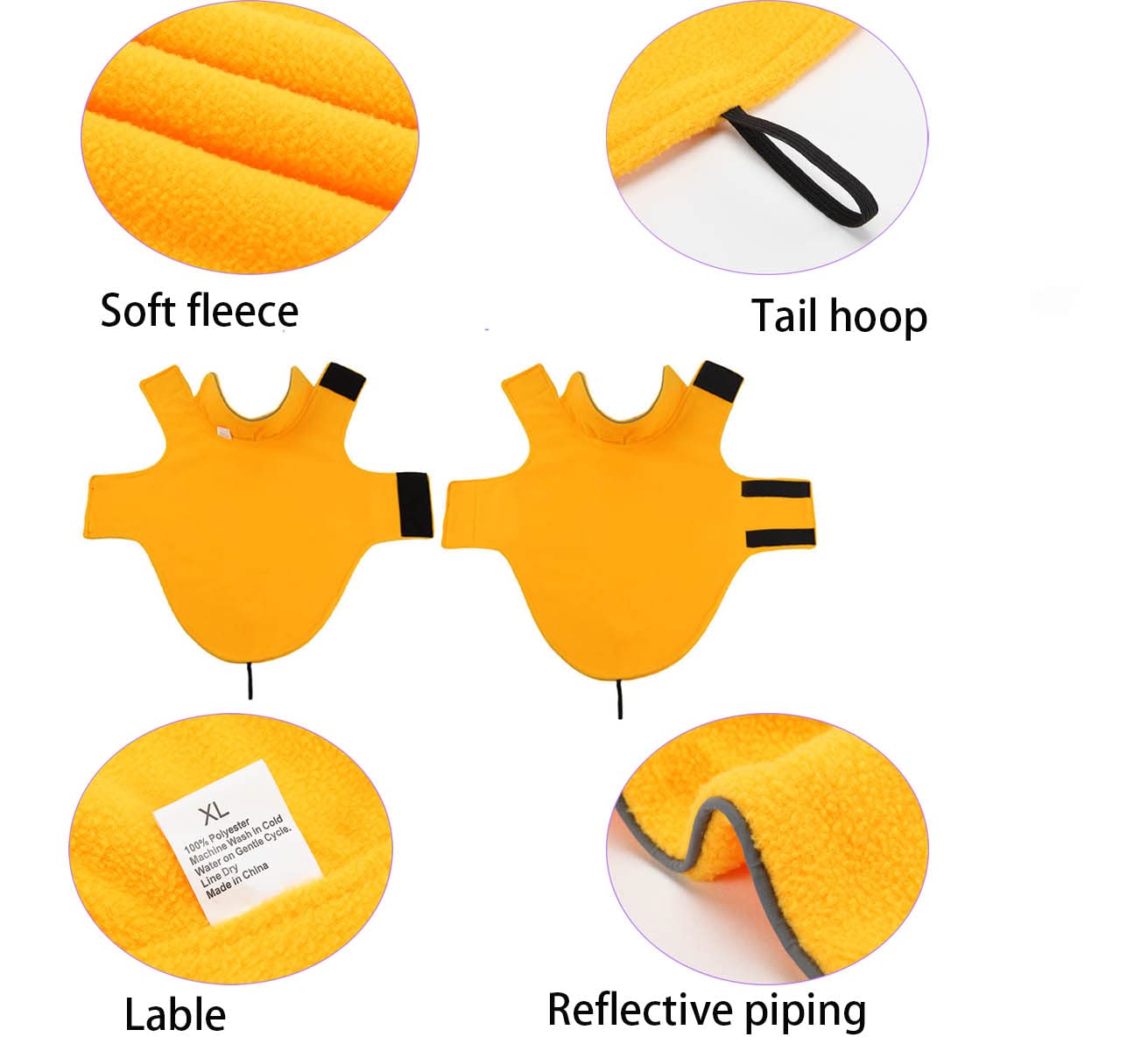 Fleece Dog Coat Pet Jacket Reflective For Cold Weather For Extra Large To Small Pets(Yellow,L)