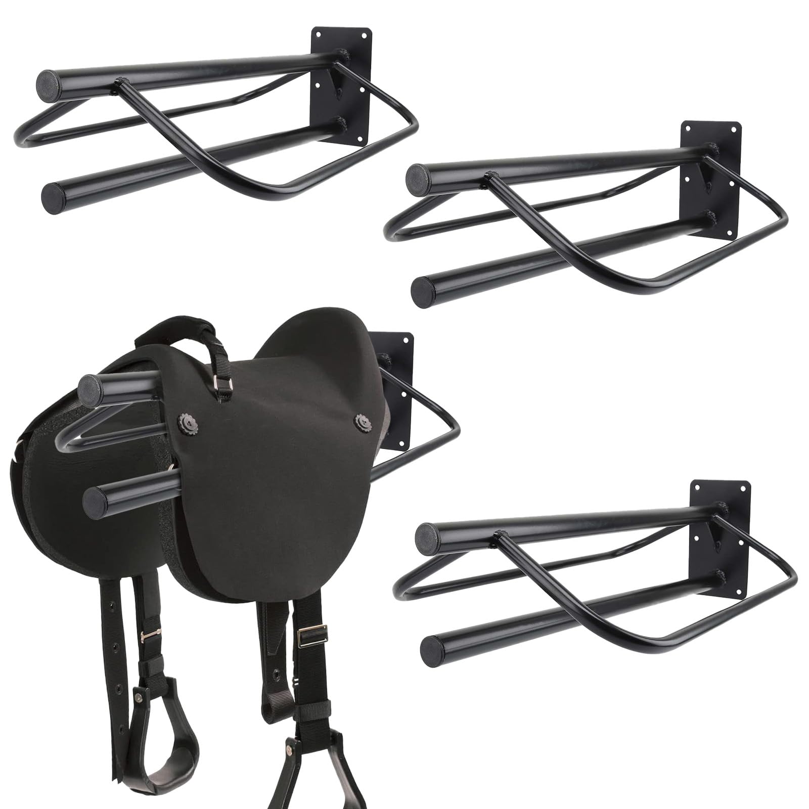 4 Pack Saddle Rack With Pad Bar,Heavy Duty Wall Mounted Saddle Stand Saddle Pad Rack For English Western Saddles Horses Blanket,