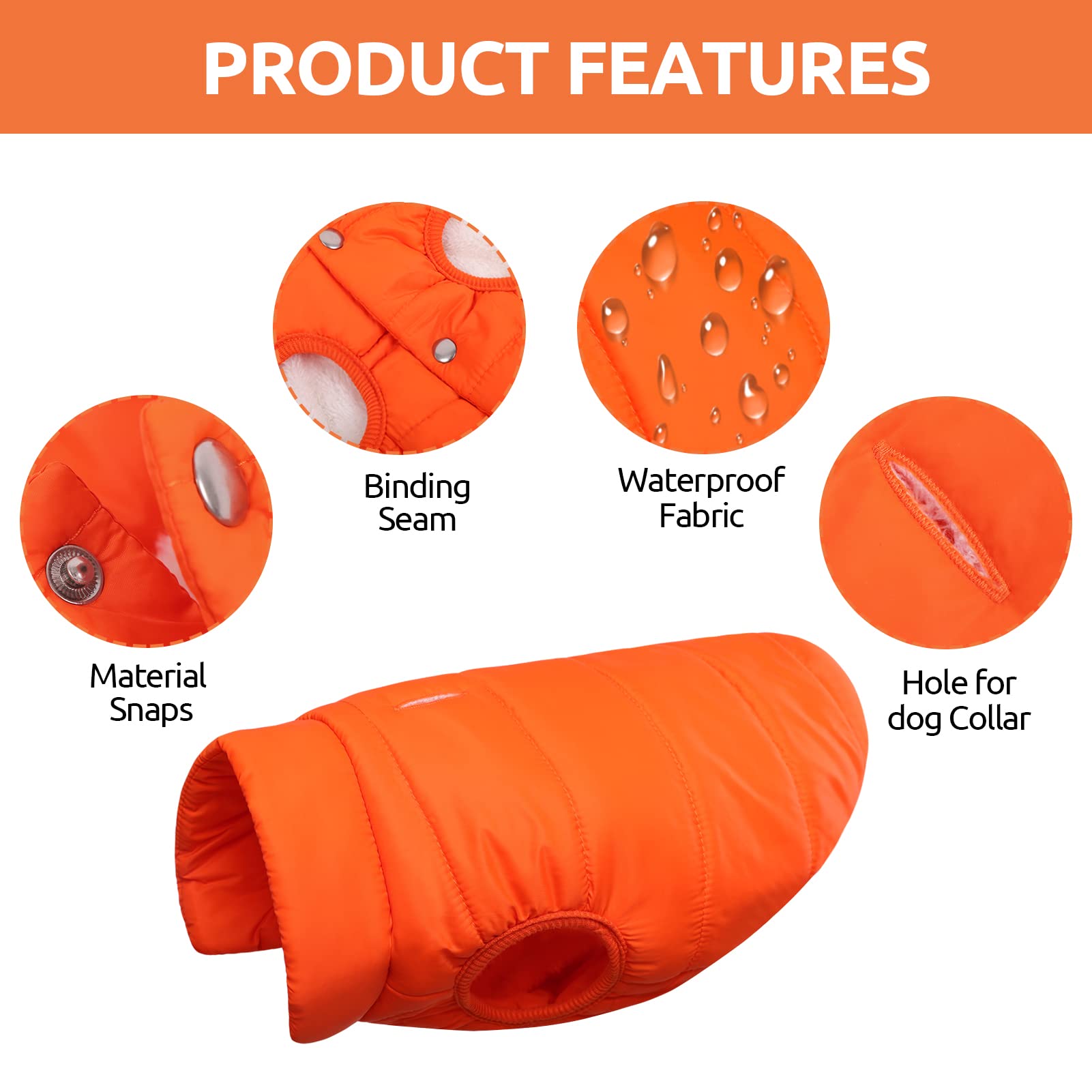 Asenku Windproof Dog Winter Coat Waterproof Dog Jacket Warm Dog Vest Cold Weather Pet Apparel With 2 Layers Fleece Lined For Small Medium Large Dogs (Orange, 3Xl)