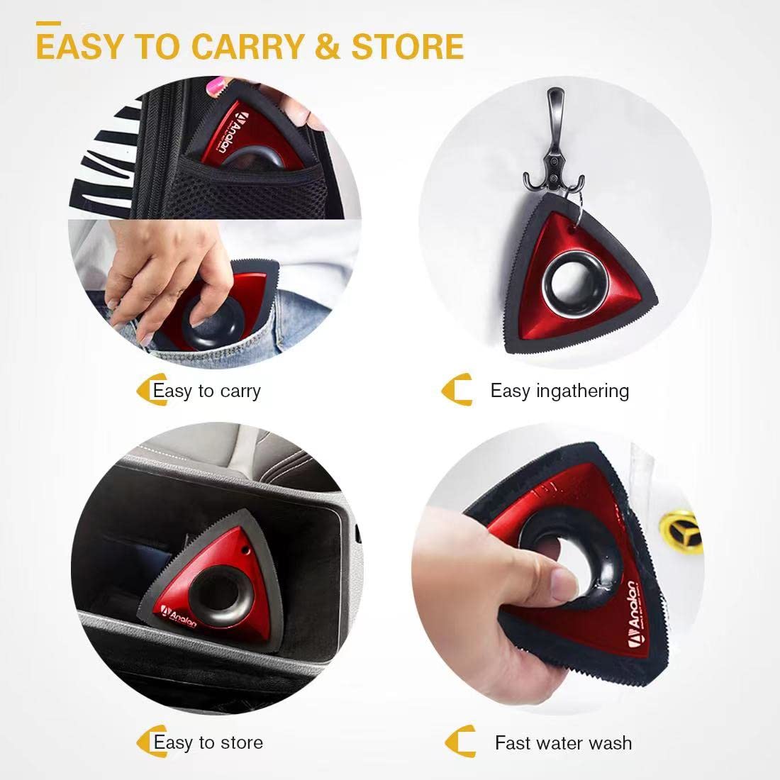 Analan Mini Pet Hair Remover For Car Detailing Supplies, Carpet Dog Hair Remover For Car Interior, Triangle Dog Hair Remover For Auto Detailing, Couch, Furniture, Lint, Carpet (Metallic Red)