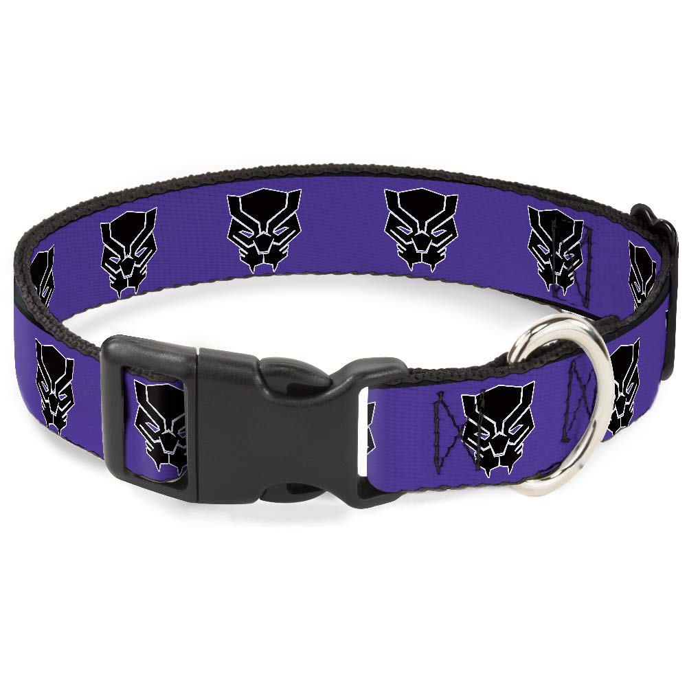 Buckle-Down Dog Collar Plastic Clip Black Panther Avengers Icon Purple White Black 9 To 15 Inches 0.5 Inch Wide