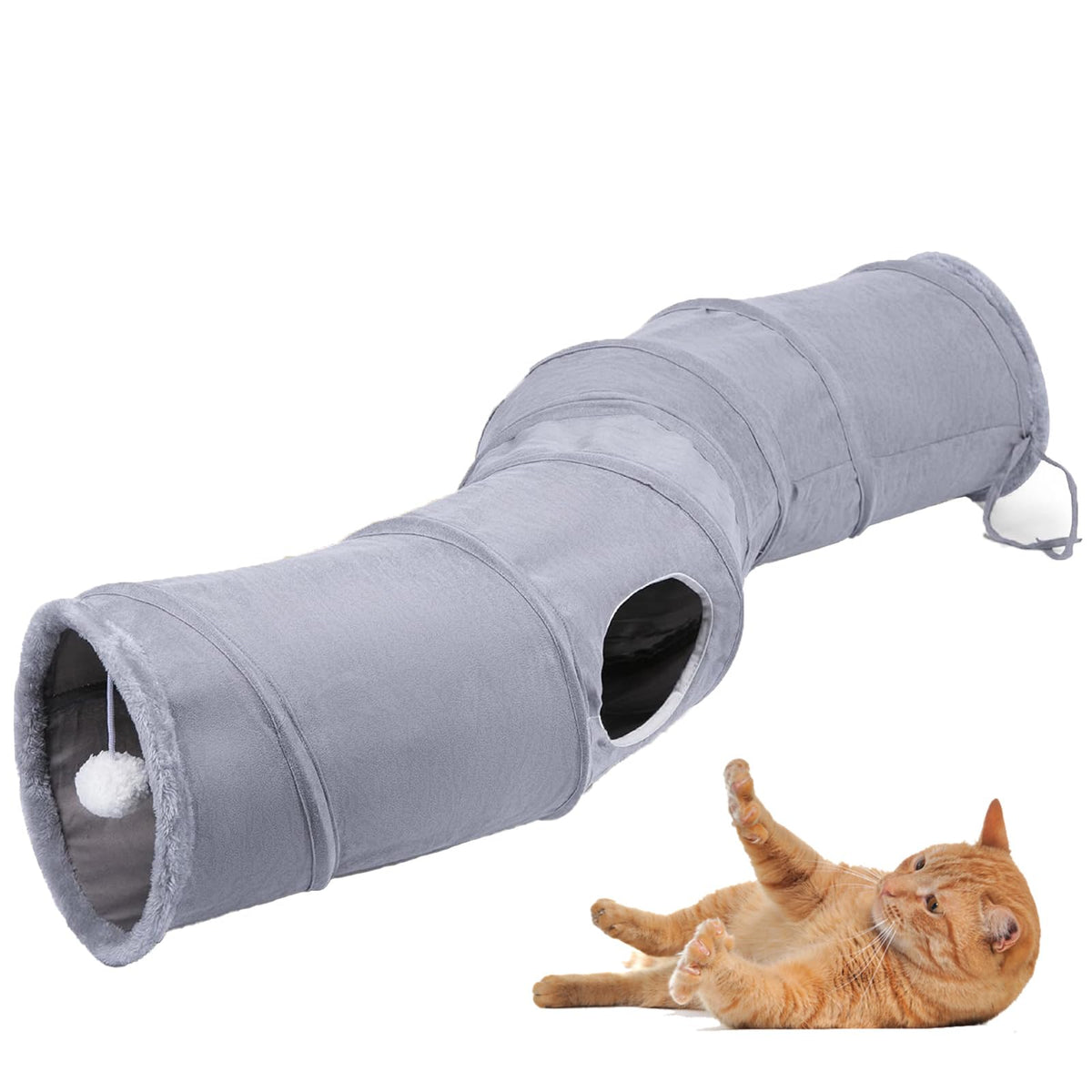 Tilanmiy S-Shape Collapsible Cat Play Tube Toys With Plush Ball, Indoor Play Tunnel For Puppy, Kitty, Kitten, Rabbit