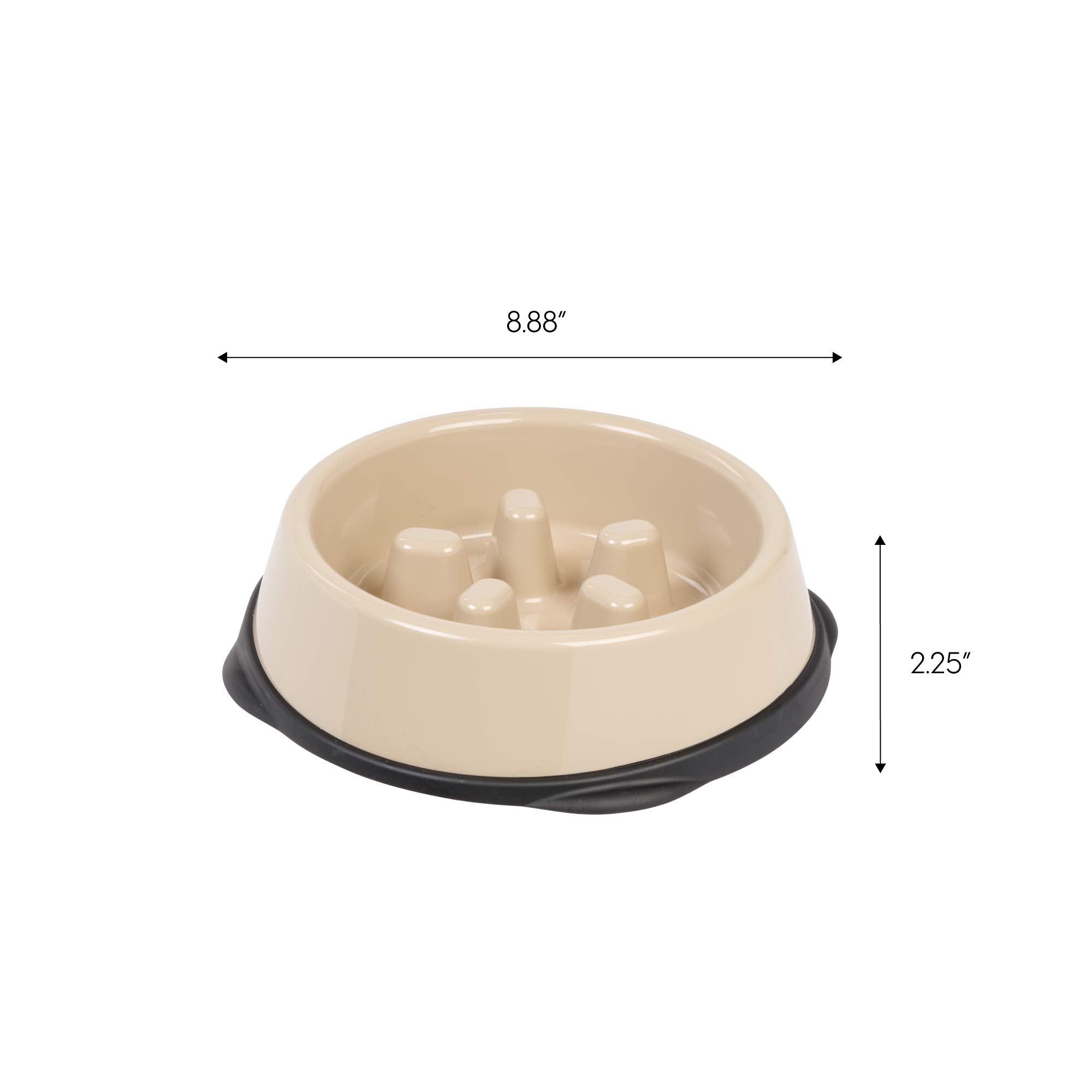 IRIS USA Small Slow Feeder Bowl for Short Snouted Pets, Slow Feeding Bowl with Raised Bumps for Dogs Cats and Other Pets, Beige/