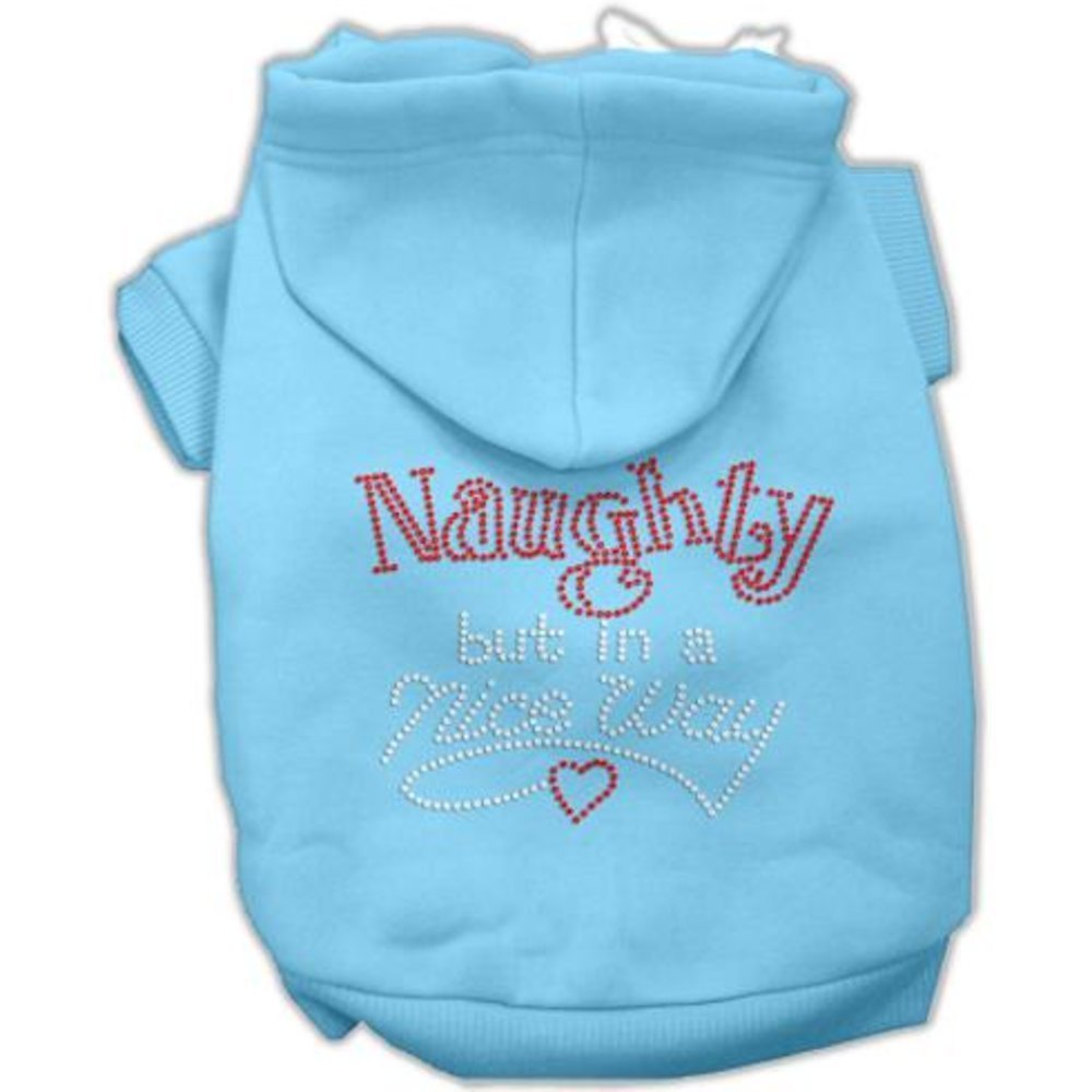 Christmas Rhinestone Pet, Dog & Cat Hoodie, &quot;Naughty, But In A Nice Way&quot; Baby Blue LG (10-14 lbs.)