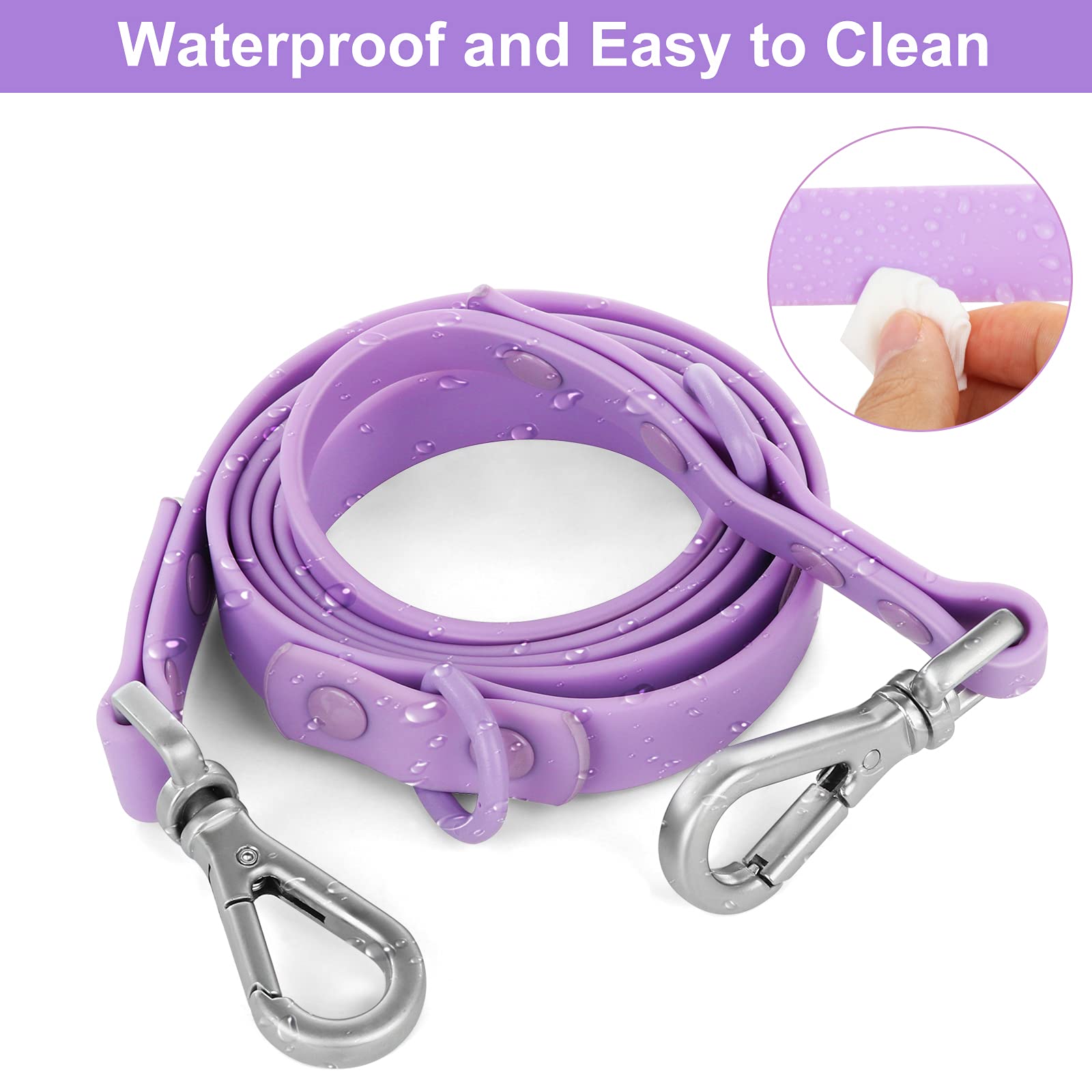 Waterproof Dog Leash: Standard Dog Leashes With 2 Hooks For Walking, Adjustable Lengths For Traffic Control Safety, Durable And Odor Proof, For Medium Large Dogs (Lilac,L)