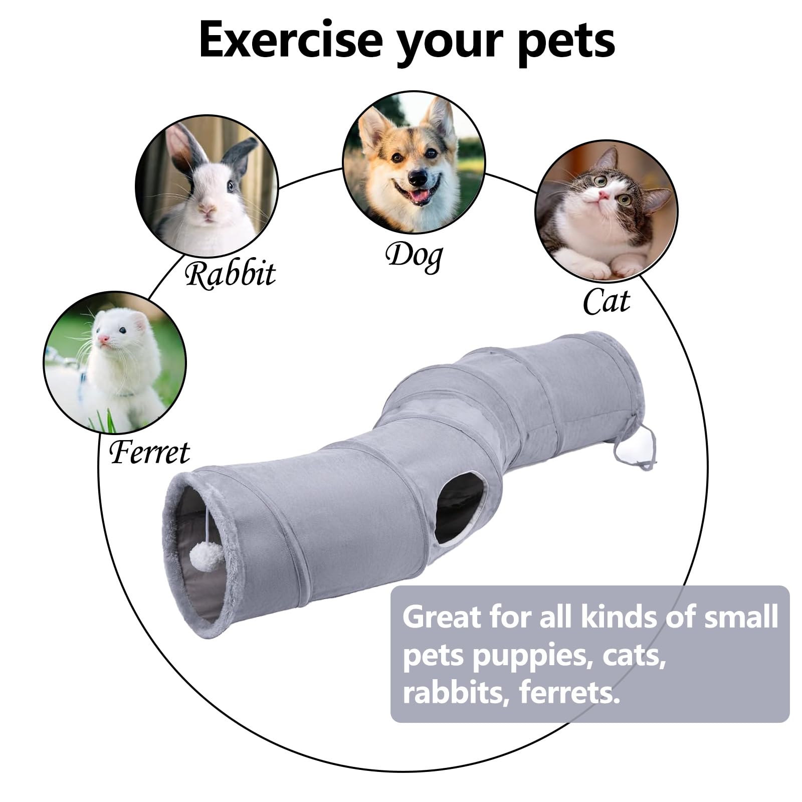 Tilanmiy S-Shape Collapsible Cat Play Tube Toys With Plush Ball, Indoor Play Tunnel For Puppy, Kitty, Kitten, Rabbit