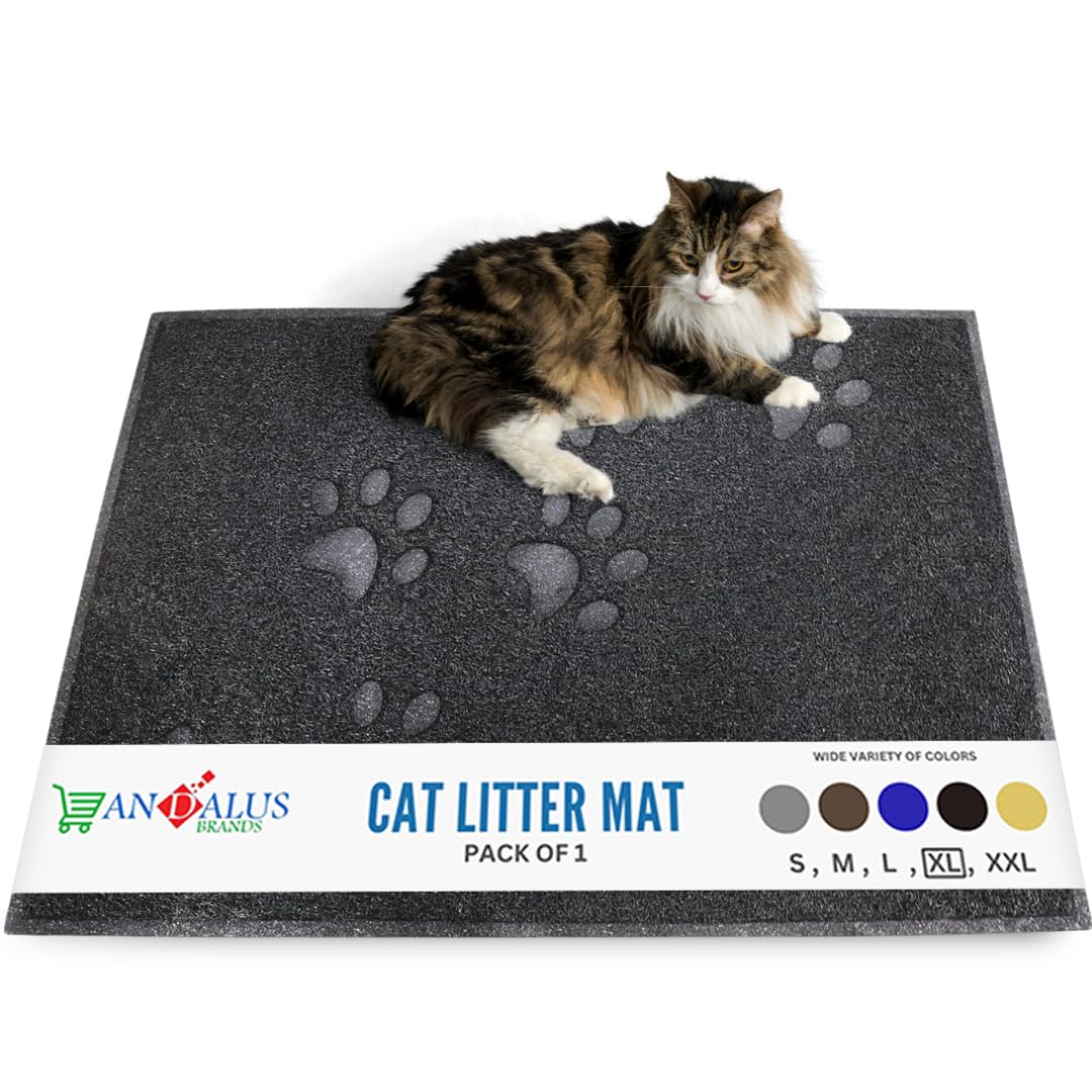 Andalus Extra Large Cat Litter Mat, Pack Of 1 - Waterproof, Non-Slip & Easy To Clean Cat Litter Box Mat For Extra Efficient Pet Litter-Trapping, Grey (35” X 23”)