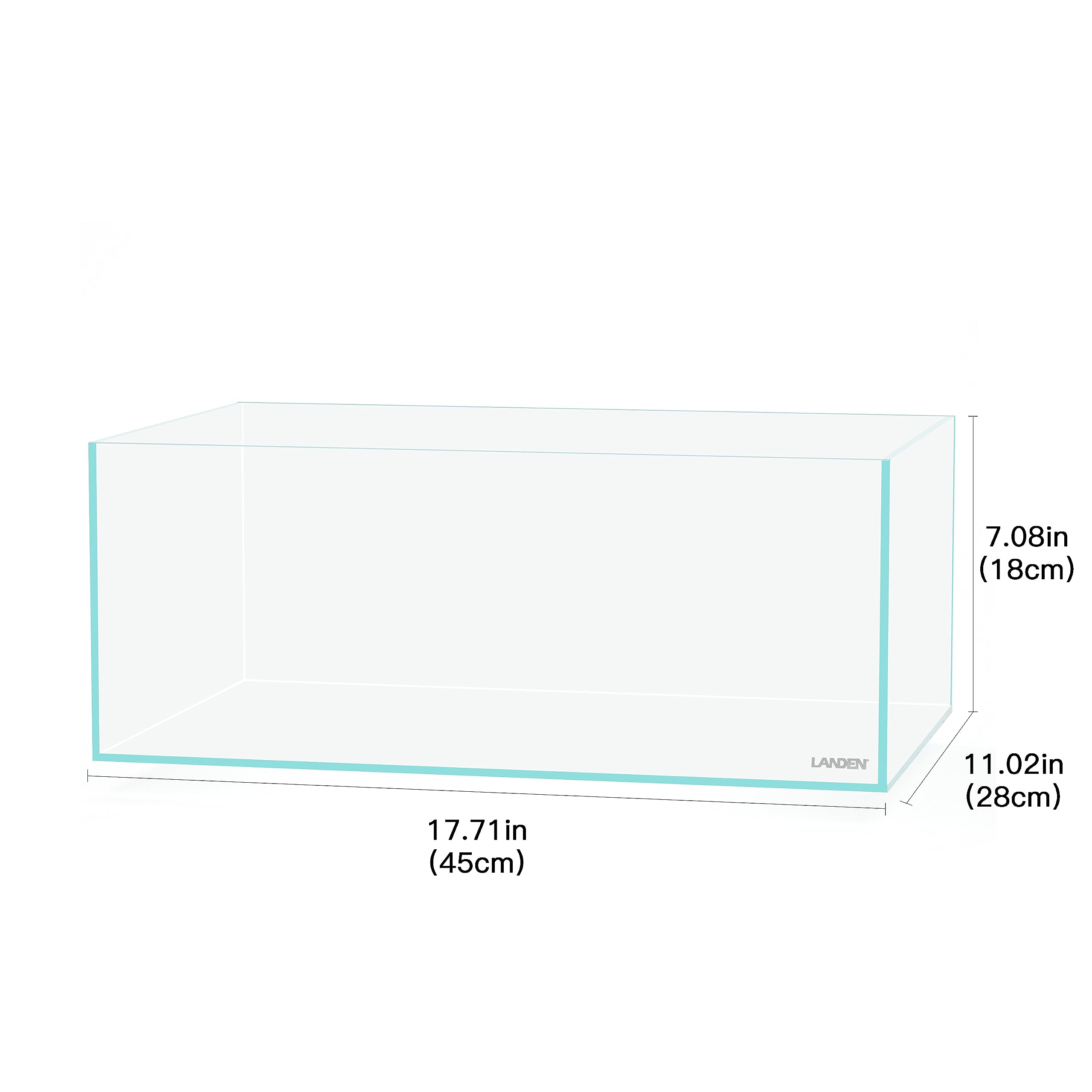 LANEDN 45S 5.4 Gal Shallow Tank, Shallow Fish Tank, Rimless Low Iron Tank W17.7  D11  H7.1 in(45x28x18cm); 5mm Thickness Aquasca