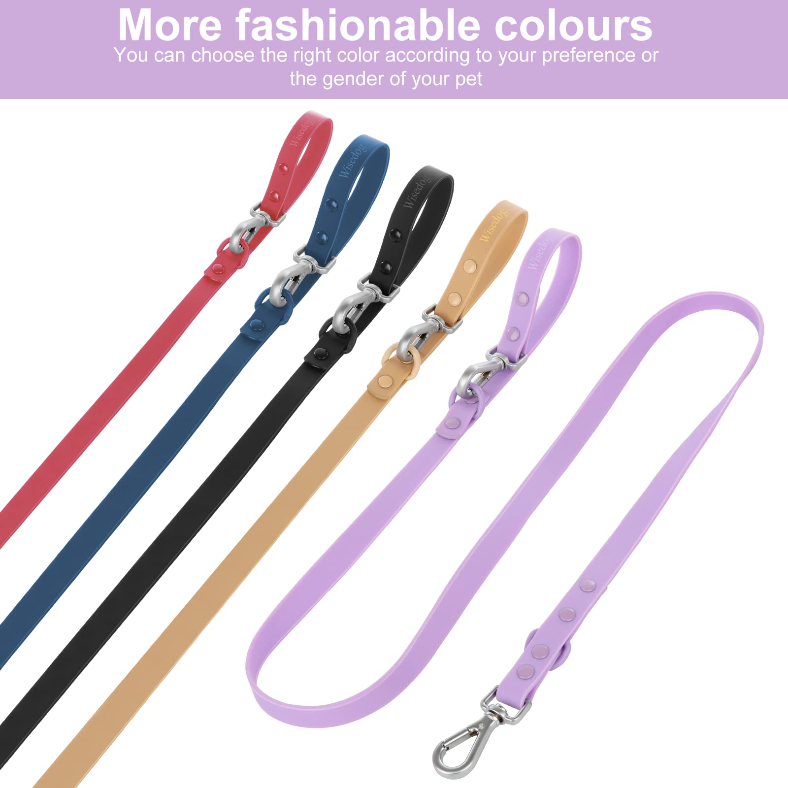 Waterproof Dog Leash: Standard Dog Leashes With 2 Hooks For Walking, Adjustable Lengths For Traffic Control Safety, Durable And Odor Proof, For Medium Large Dogs (Lilac,L)