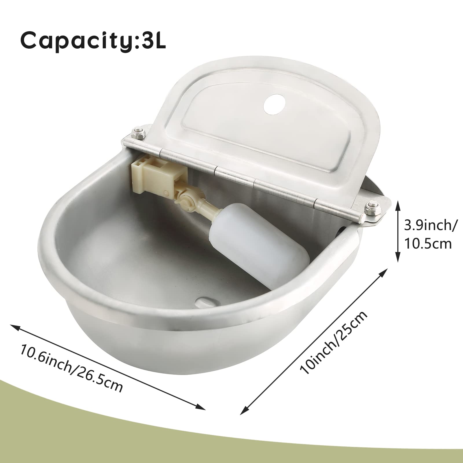 Natgai Automatic 304 Stainless Steel Waterer Bowl, Automatic Cow Drinking Water Bowl With Float Valve Water Trough Farm Grade For Horse Cattle Goat Sheep Dog (Without Drainage Hole)