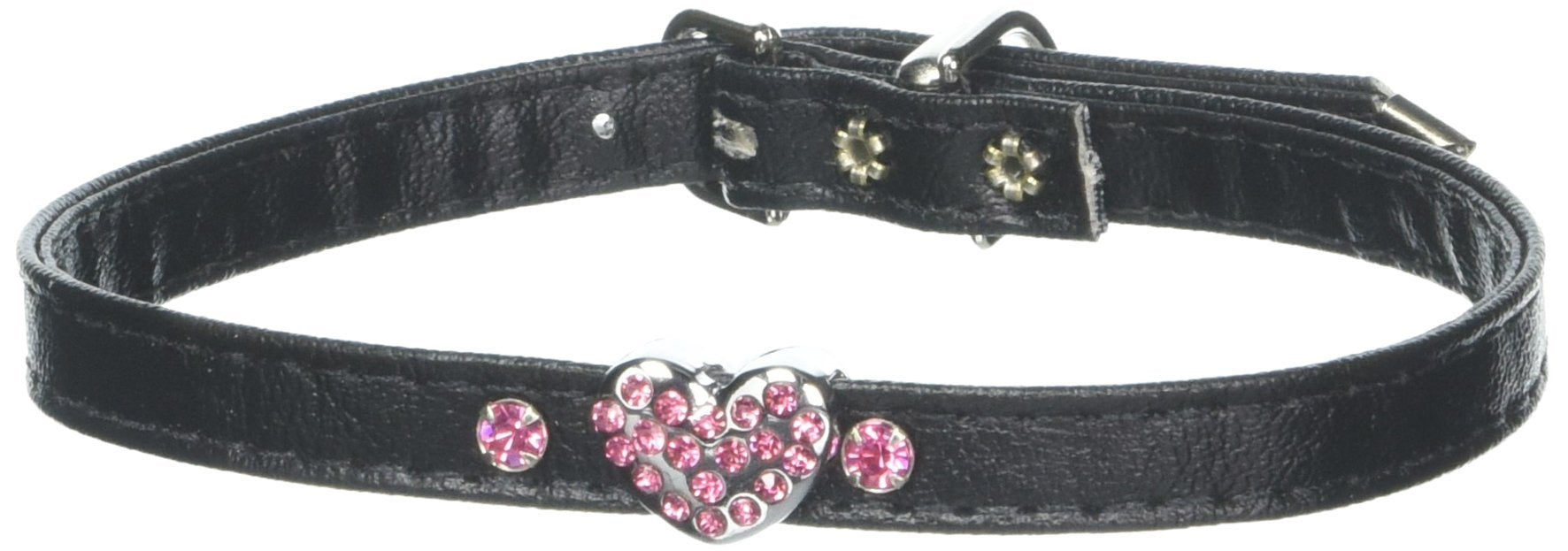 Mirage Pet Products 1 and 3 Heart Black Pet Collars with Pink Hearts, 1 Heart, Size 14