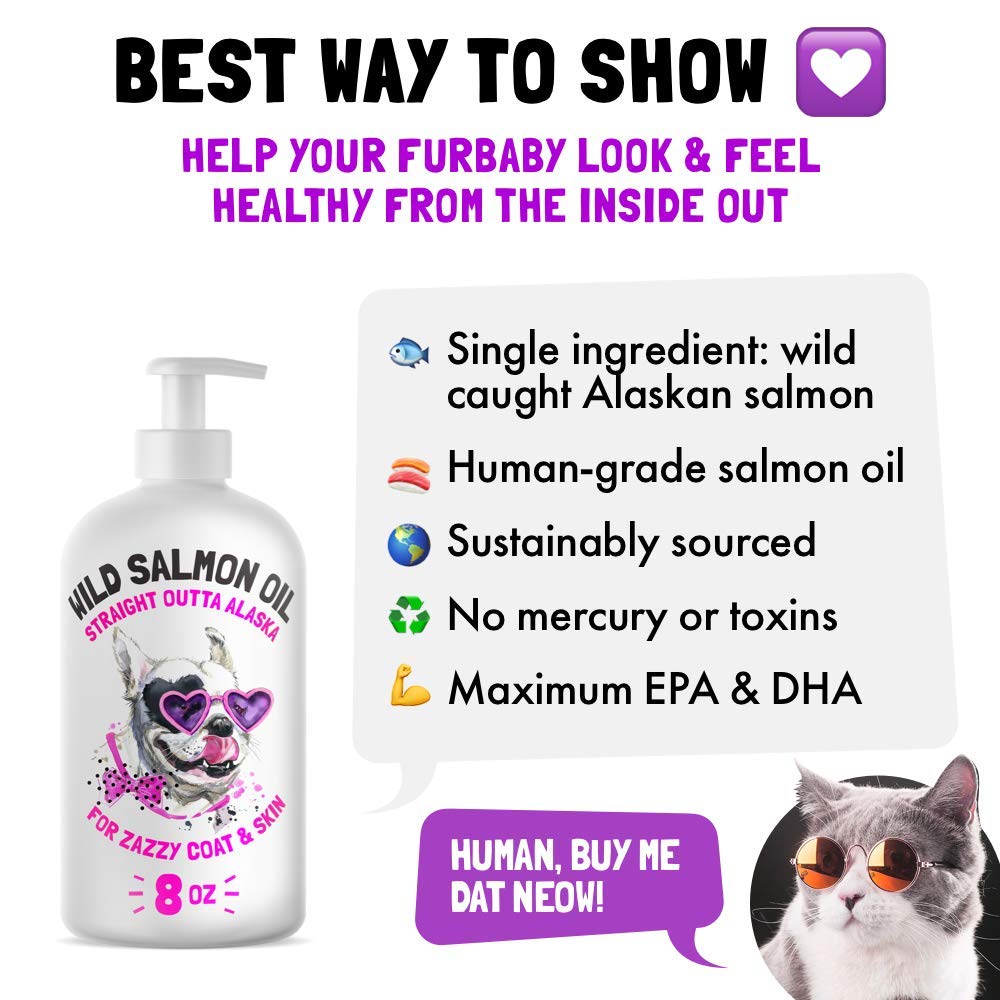 Wild Alaskan Salmon Oil for Dogs & Cats - Pure Fish Omega 3 6 9 Liquid EPA DHA Fatty Acids - Skin & Coat Supplement - Supports J