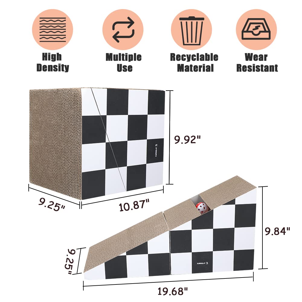 Cat Scratching Board With Ball, Triangle Cat Scratching Cardboard, Multiple Scratching Angles, 2-In-1 Scratching Lounge Bed, Recyclable And Durable, Furniture Protector, Black And White