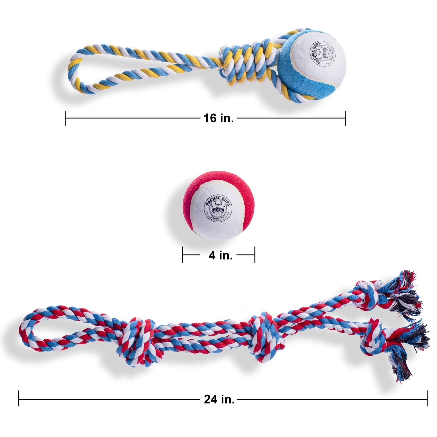 Pacific Pups Products Dog Rope Toys, Xl Tug Toy & Ball, 3Pcs Rope Toys For Large Dogs, Support Non-Profit Dog Rescue