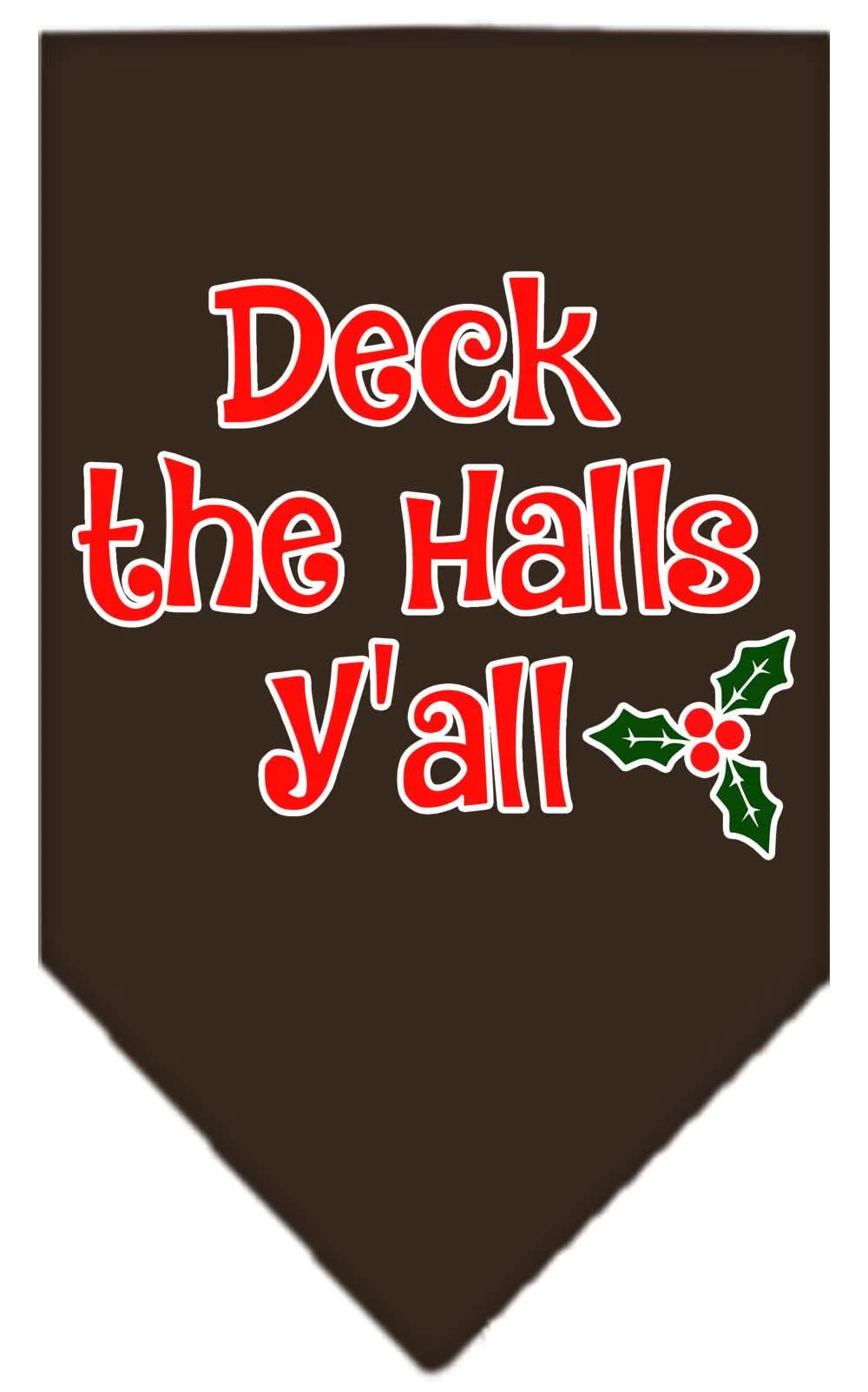 Christmas Pet and Dog Bandana Screen Printed, &quot;Deck The Halls Y'all&quot; Navy Blue Large
