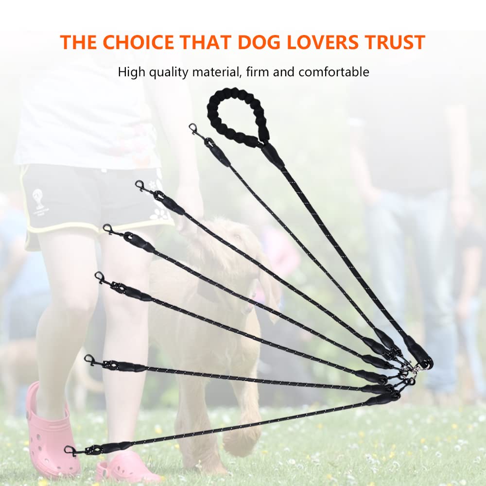 Six Dog Leash,Comfortable Double Dog Leash With Reflective,360 Swivel No Tangle 6 Dog Training Leash,For Large Medium Small Dogs