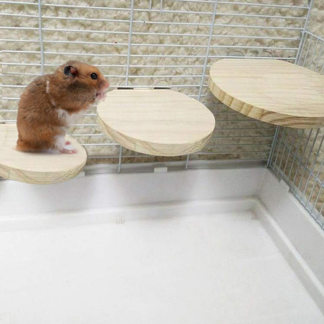 Hamiledyi 4 Pcs Natural Wood Hamster Stand Platform Rat Activity Playground Chinchilla Cage Accessories With Stainless Steel Was