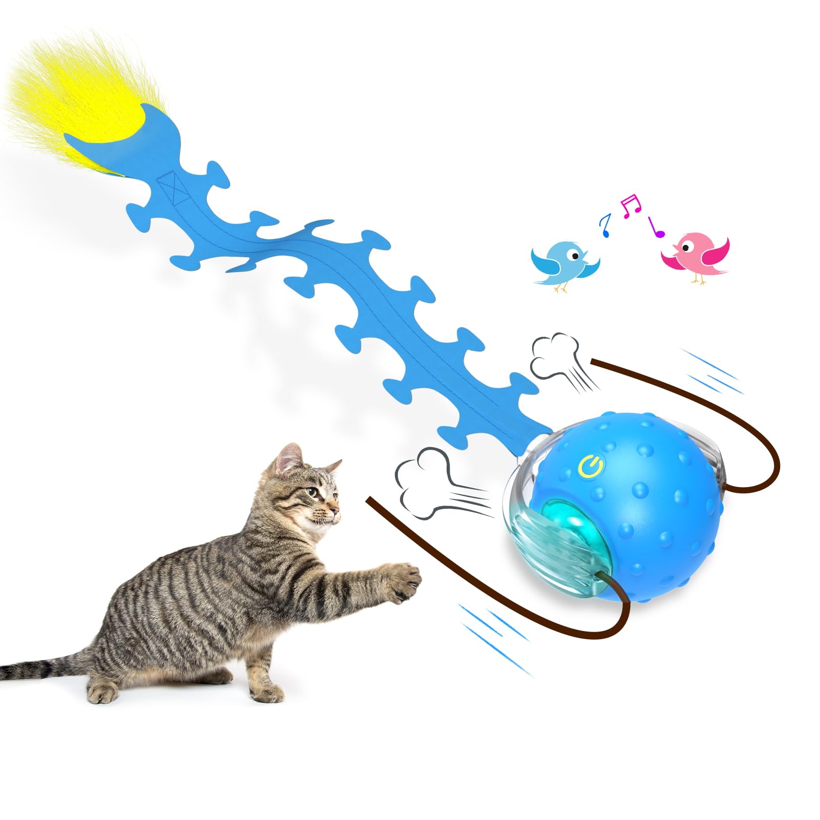 Giociv Interactive Cat Toys Ball For Indoor Cats Fast Rolling On Carpet, Chirping & Motion Activate Cat Toys (Blue Centipede)