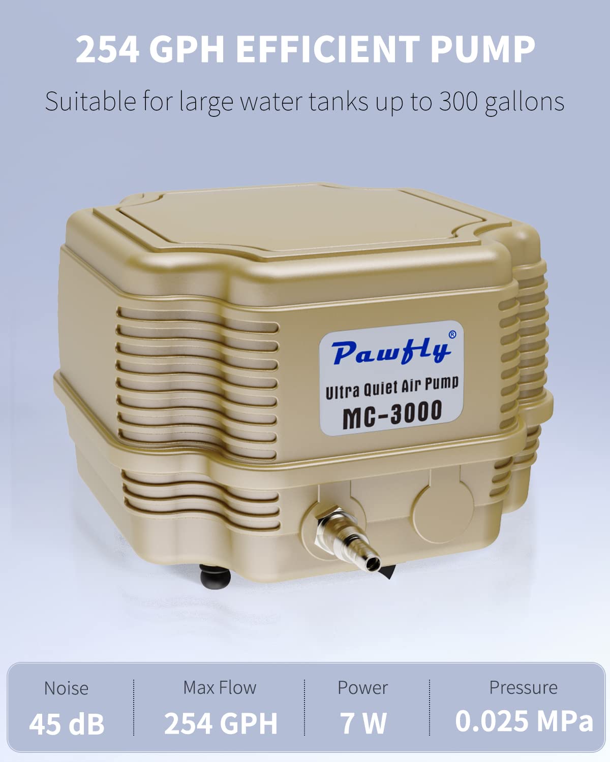 Pawfly 254 Gph Aquarium Air Pump Adjustable Quiet Oxygen Aerator Pump With Multi-Port Air Flow Control Lever Valve Splitter And Airline Tubing For Fish Tanks Ponds And Dwc Systems Up To 300 Gallons