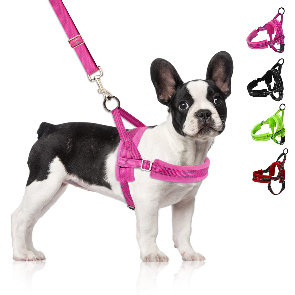 Slowton No Pull Small Dog Harness And Leash Set, Puppy Soft Vest Harness Neck & Chest Adjustable, Reflective Lightweight Harness & Anti-Twist Pet Lead Combo For Small Medium Dogs(Fu,L)