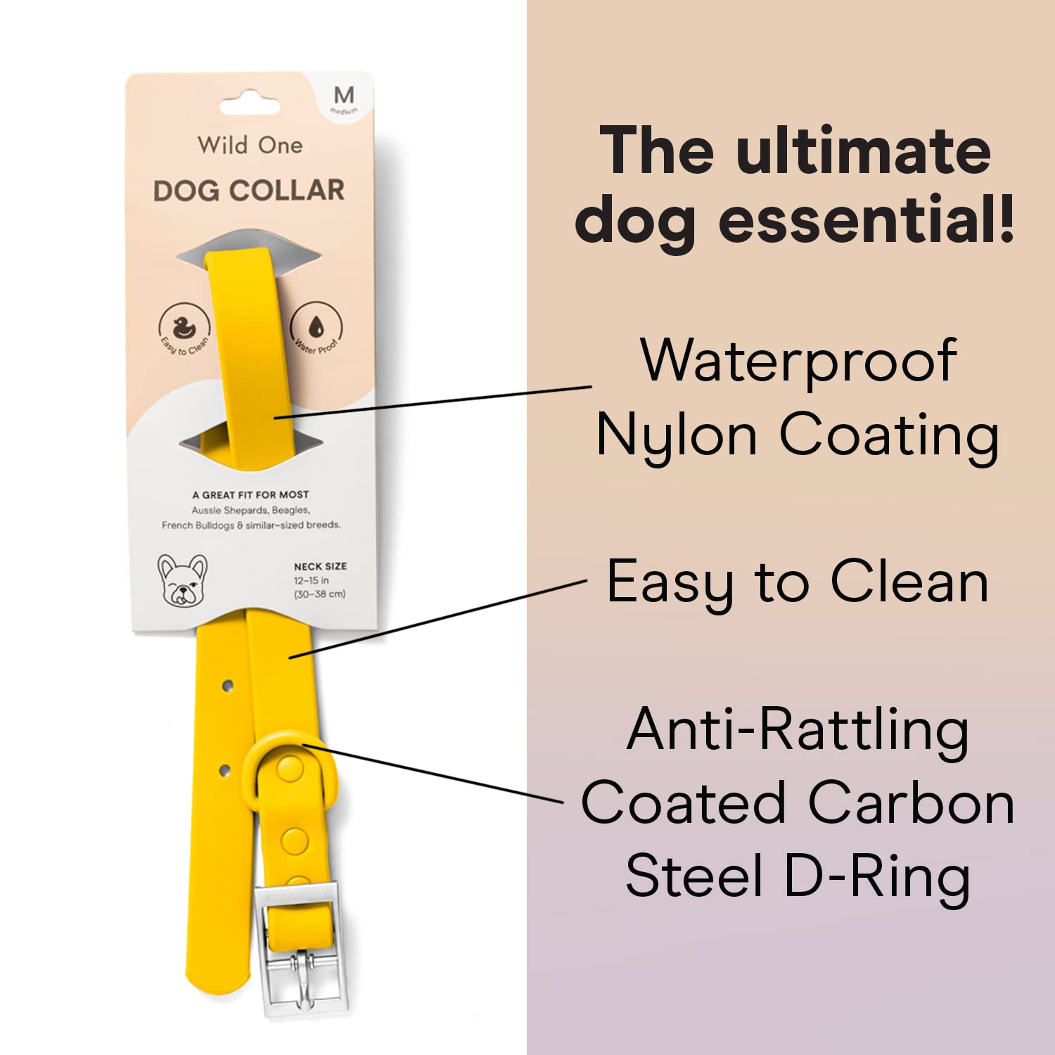 Wild One Dog Collar, The Original Easy-Clean, All Weather Flex-Poly Strap With Metal, Durable, Dirt And Odor Resistant, Size S,