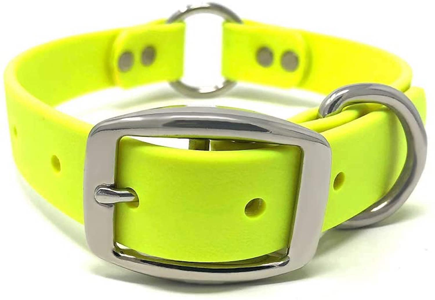 Regal Dog Products Large Yellow Dog Collar With Heavy Duty Double Buckle & D Ring | Vinyl Coated, Custom Fit, Adjustable Biothane Dog Collar | Chew Resistant Waterproof Center-Ring Collar For Dogs
