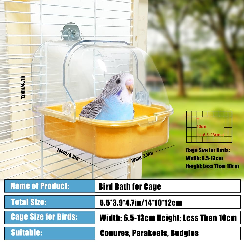 WQY GroceryShop Bird Bath for Cage, Cleaning Pet Supplies Cockatiel Bird Bathtub with Hanging Hooks for Little Bird Parrots Spac