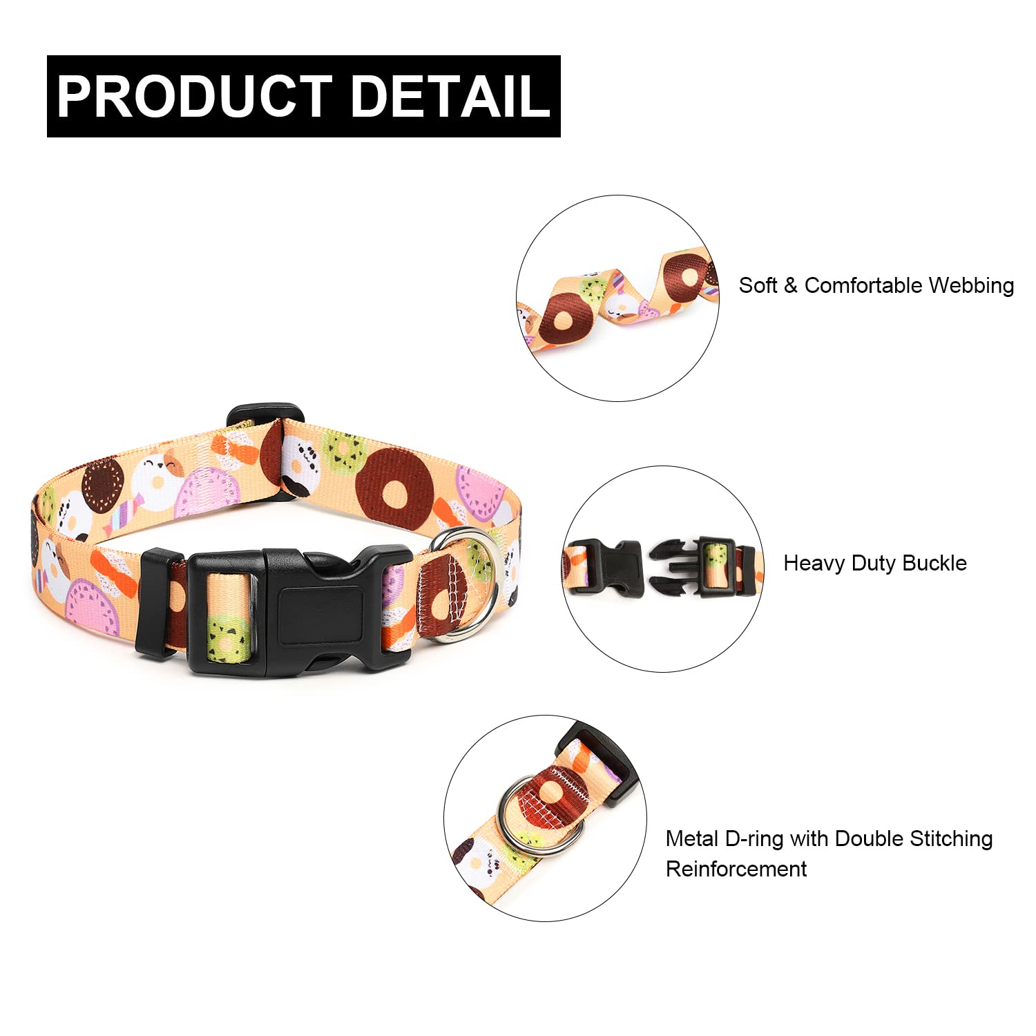 Mercano Adjustable Dog Collar - Special Design Patterns, Soft Nylon Comfortable Durable Pet Collar For Small Medium Large Dogs (L, Beige Cookie)